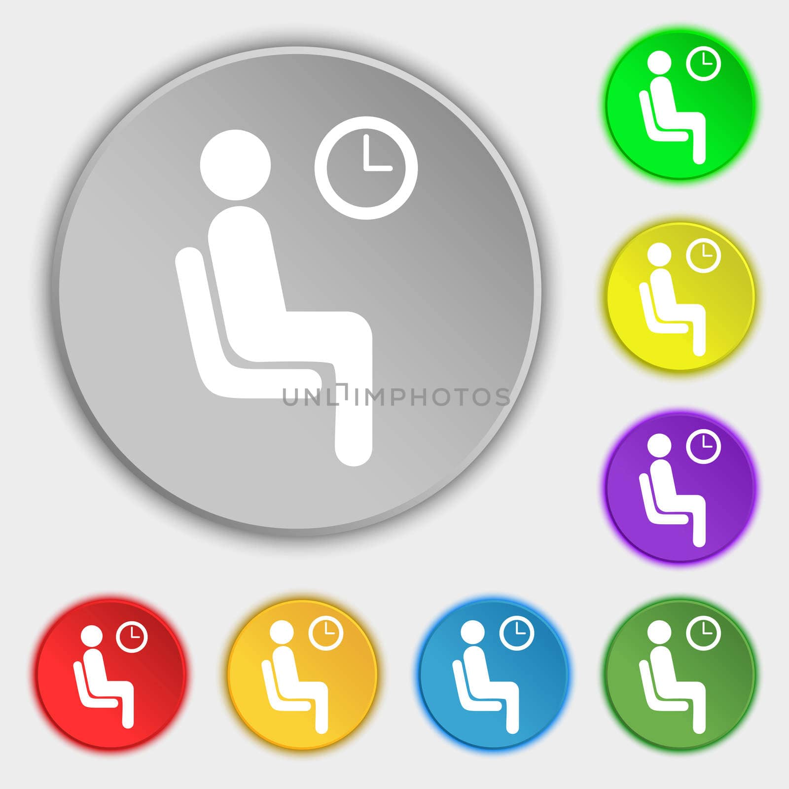 waiting icon sign. Symbol on five flat buttons. illustration