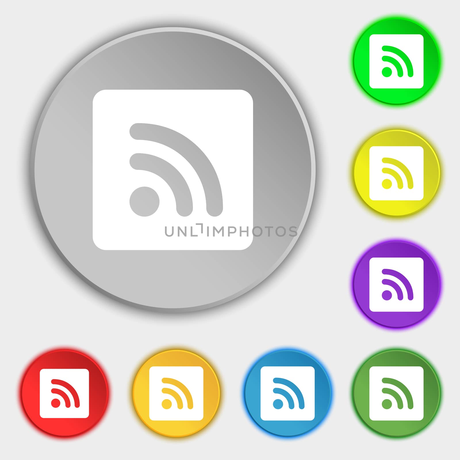 RSS feed icon sign. Symbol on five flat buttons.  by serhii_lohvyniuk