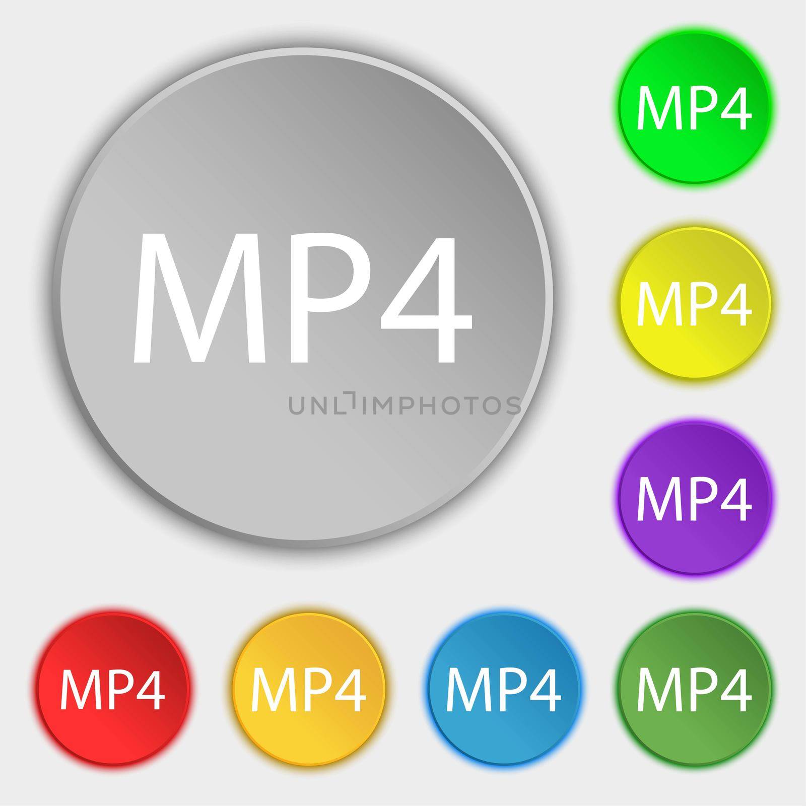 Mpeg4 video format sign icon. symbol. Symbols on eight flat buttons. illustration