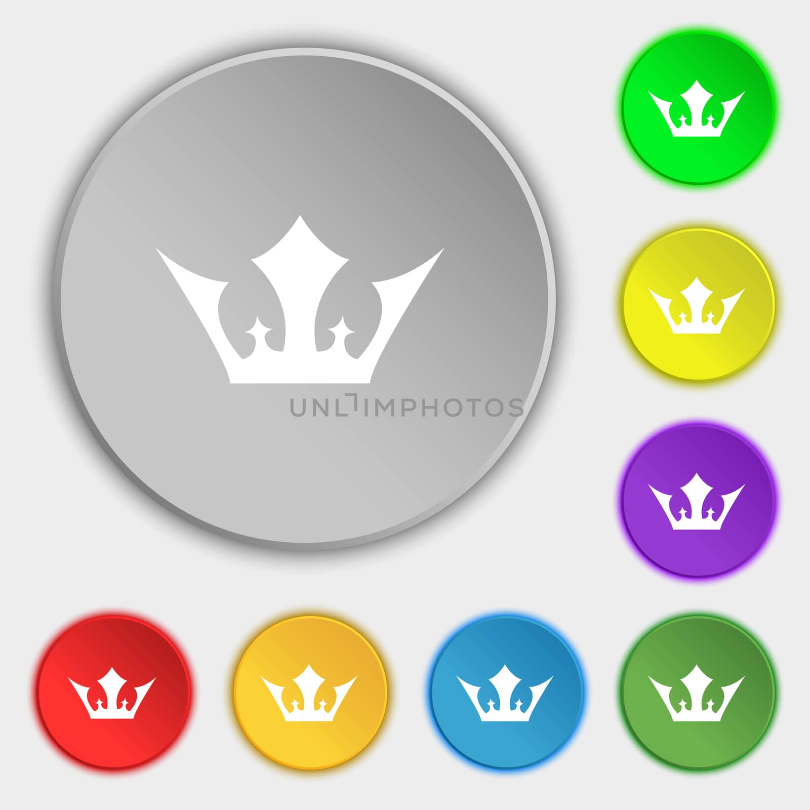 Crown icon sign. Symbol on five flat buttons. illustration