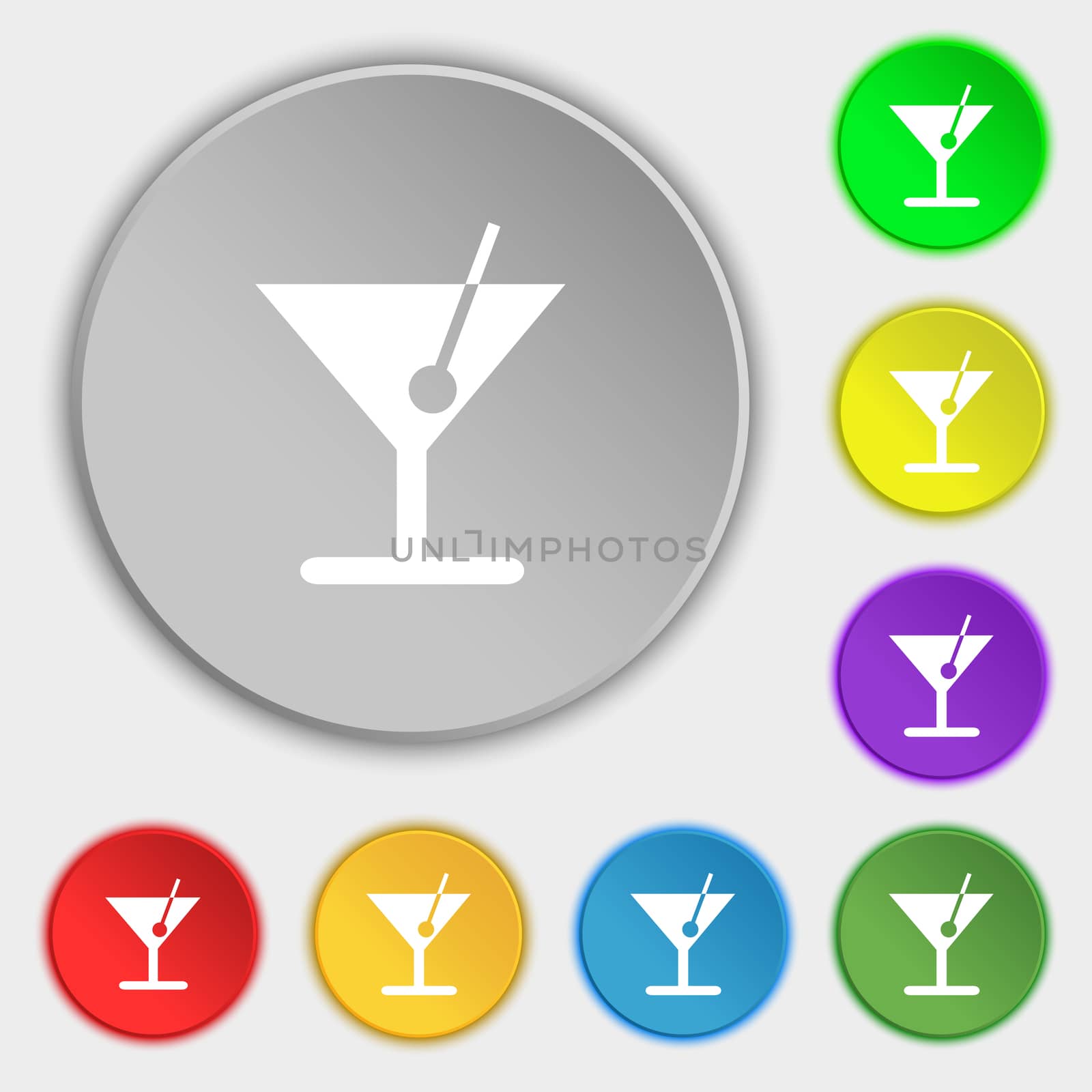 cocktail icon sign. Symbol on five flat buttons.  by serhii_lohvyniuk