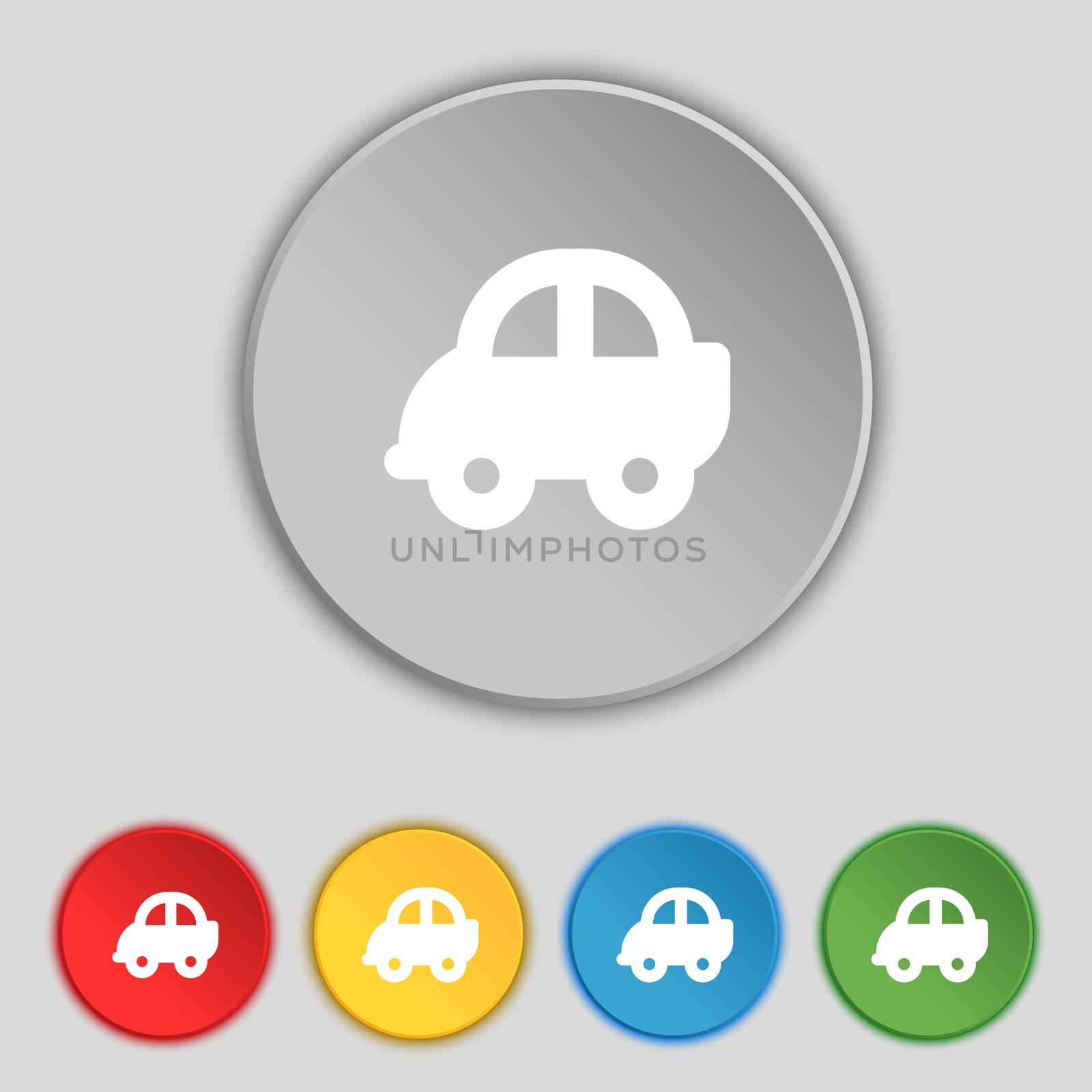 Auto icon sign. Symbol on five flat buttons. illustration