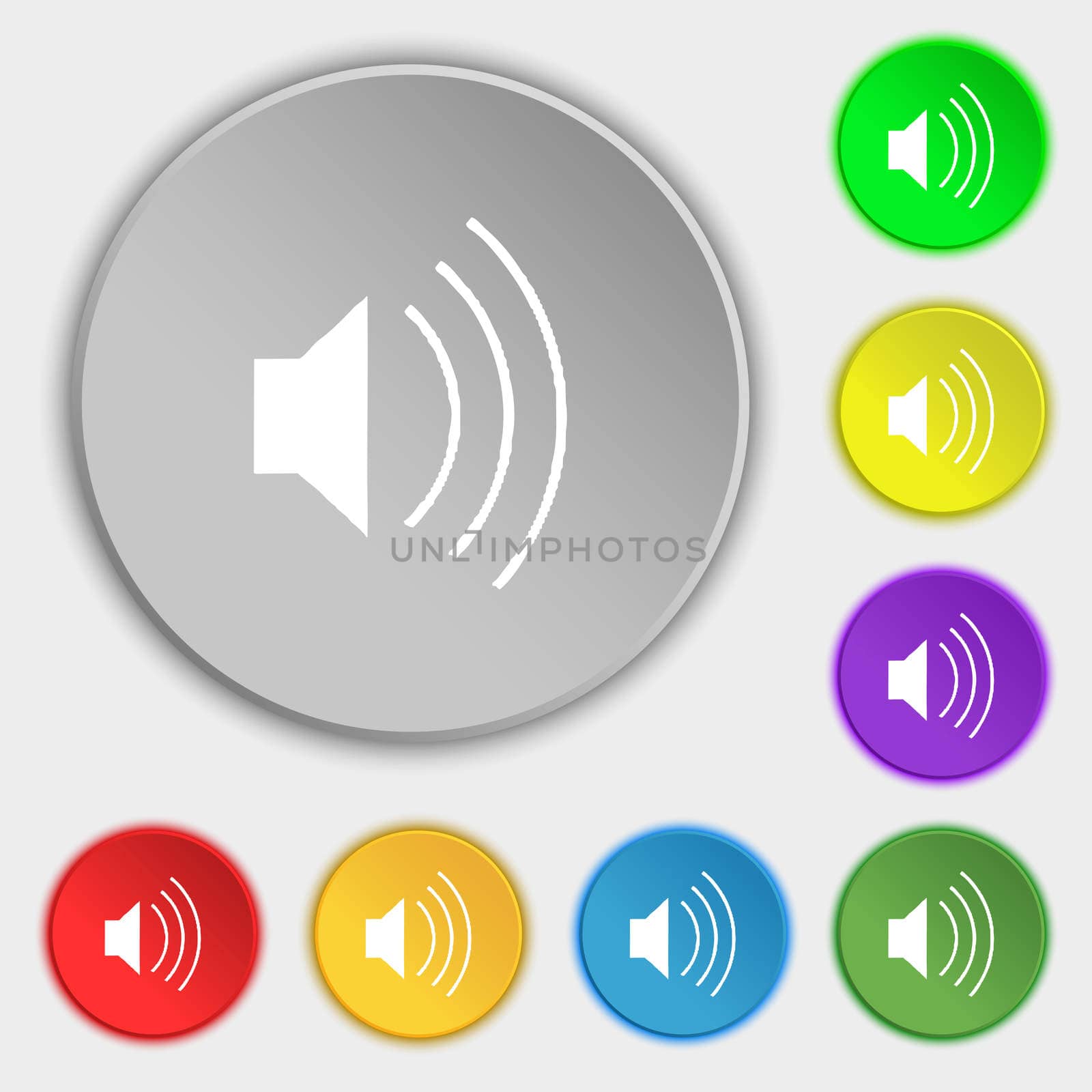 volume, sound icon sign. Symbol on five flat buttons.  by serhii_lohvyniuk