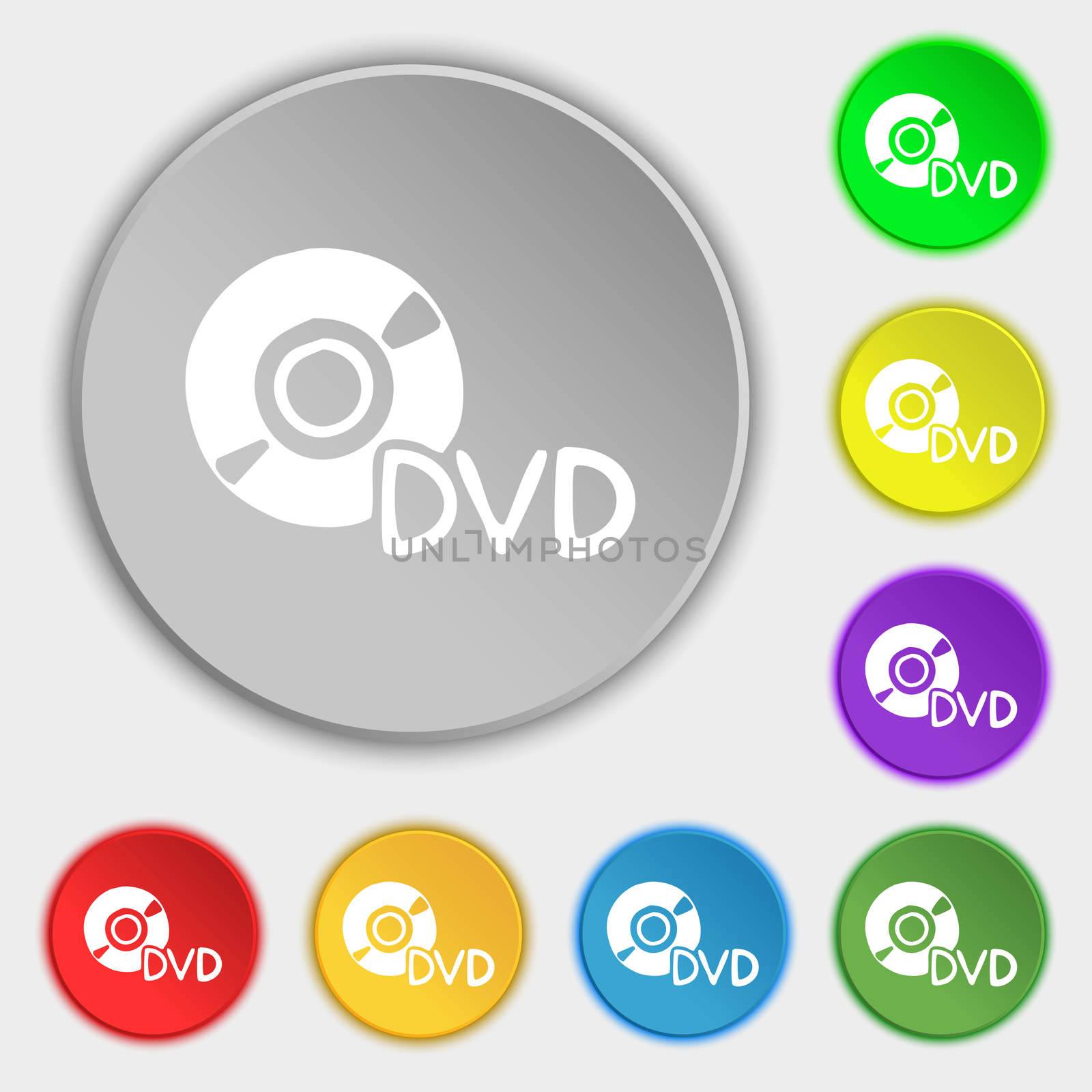 dvd icon sign. Symbol on five flat buttons. illustration