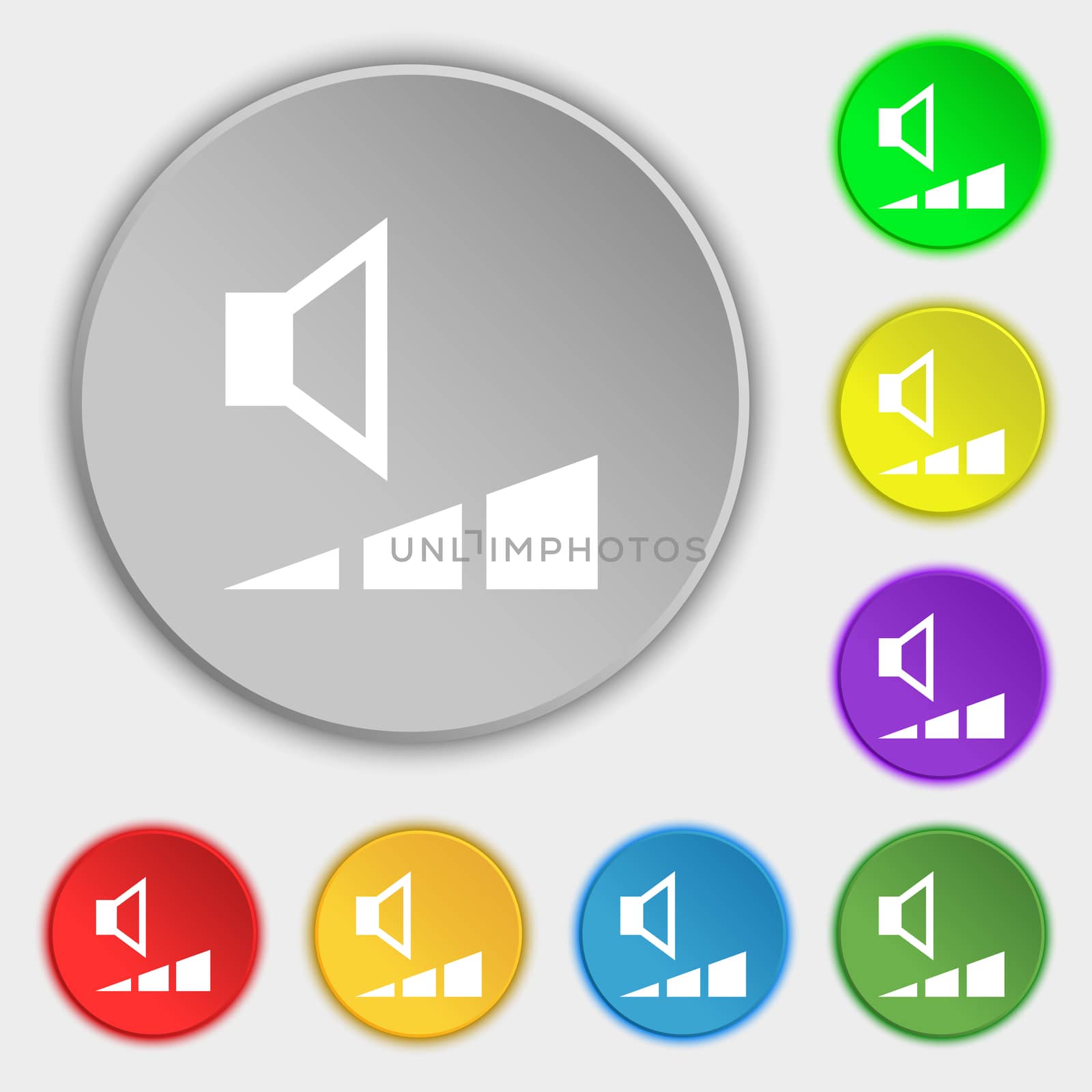 volume, sound icon sign. Symbol on five flat buttons.  by serhii_lohvyniuk