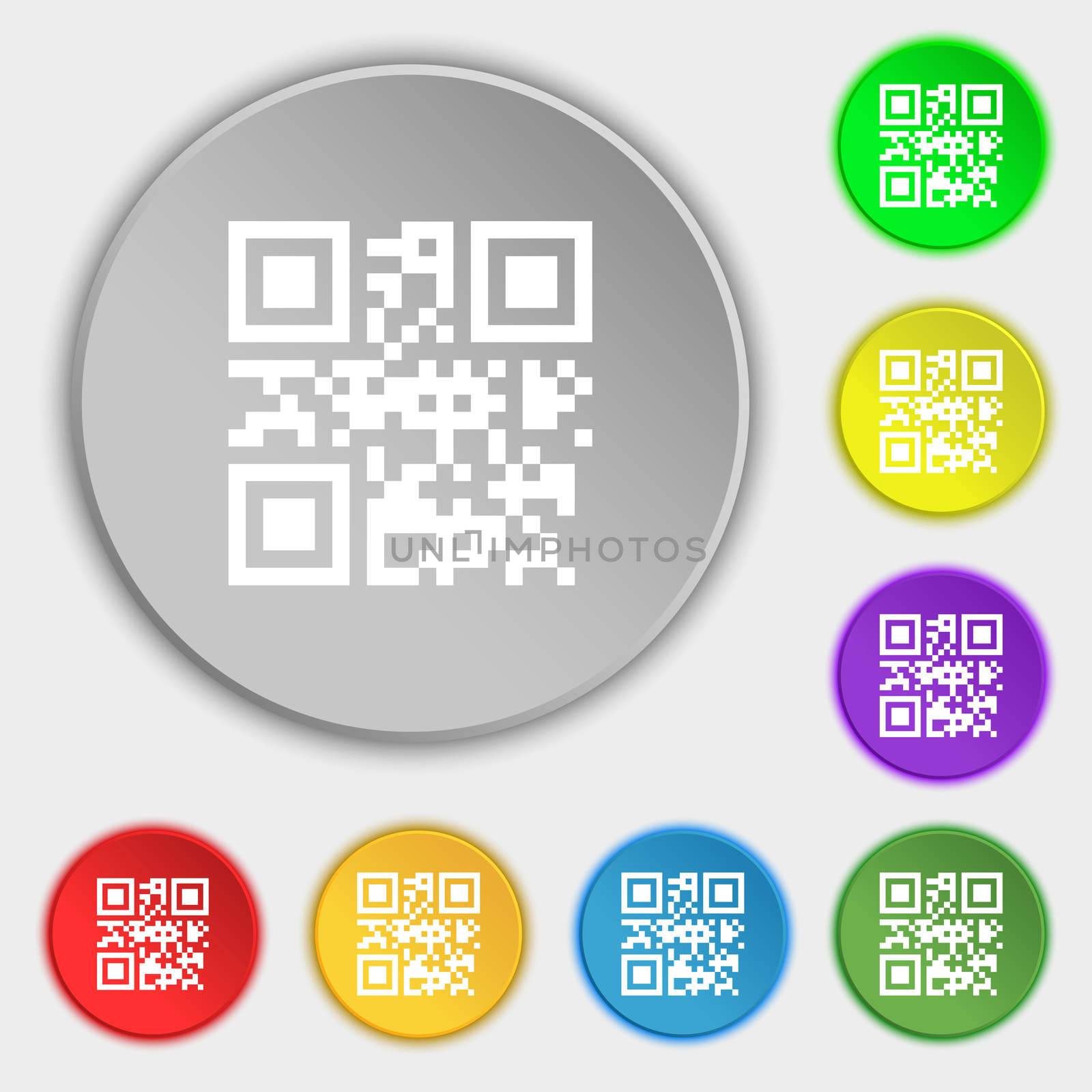 Qr code icon sign. Symbol on eight flat buttons. illustration
