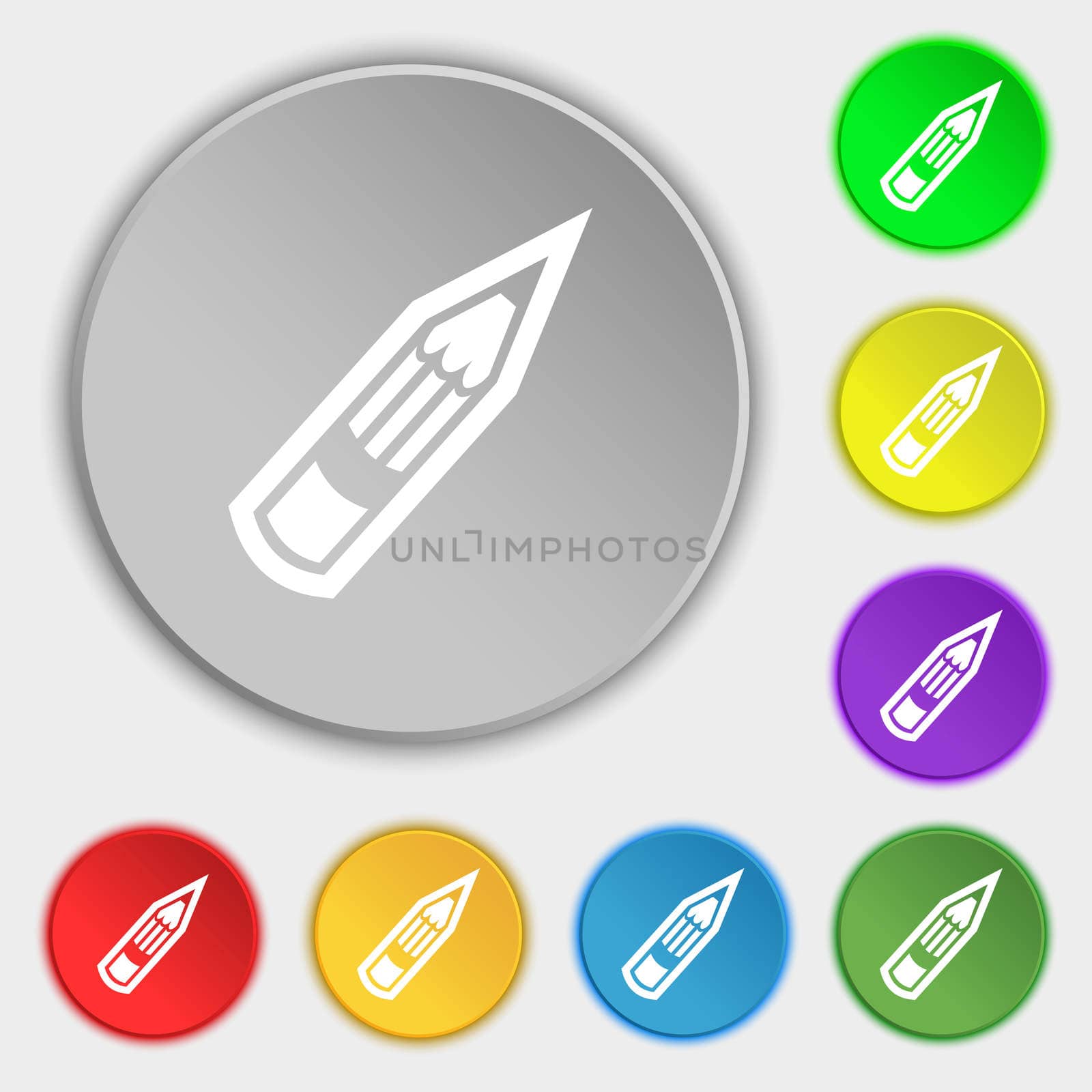 Pencil icon sign. Symbol on eight flat buttons.  by serhii_lohvyniuk