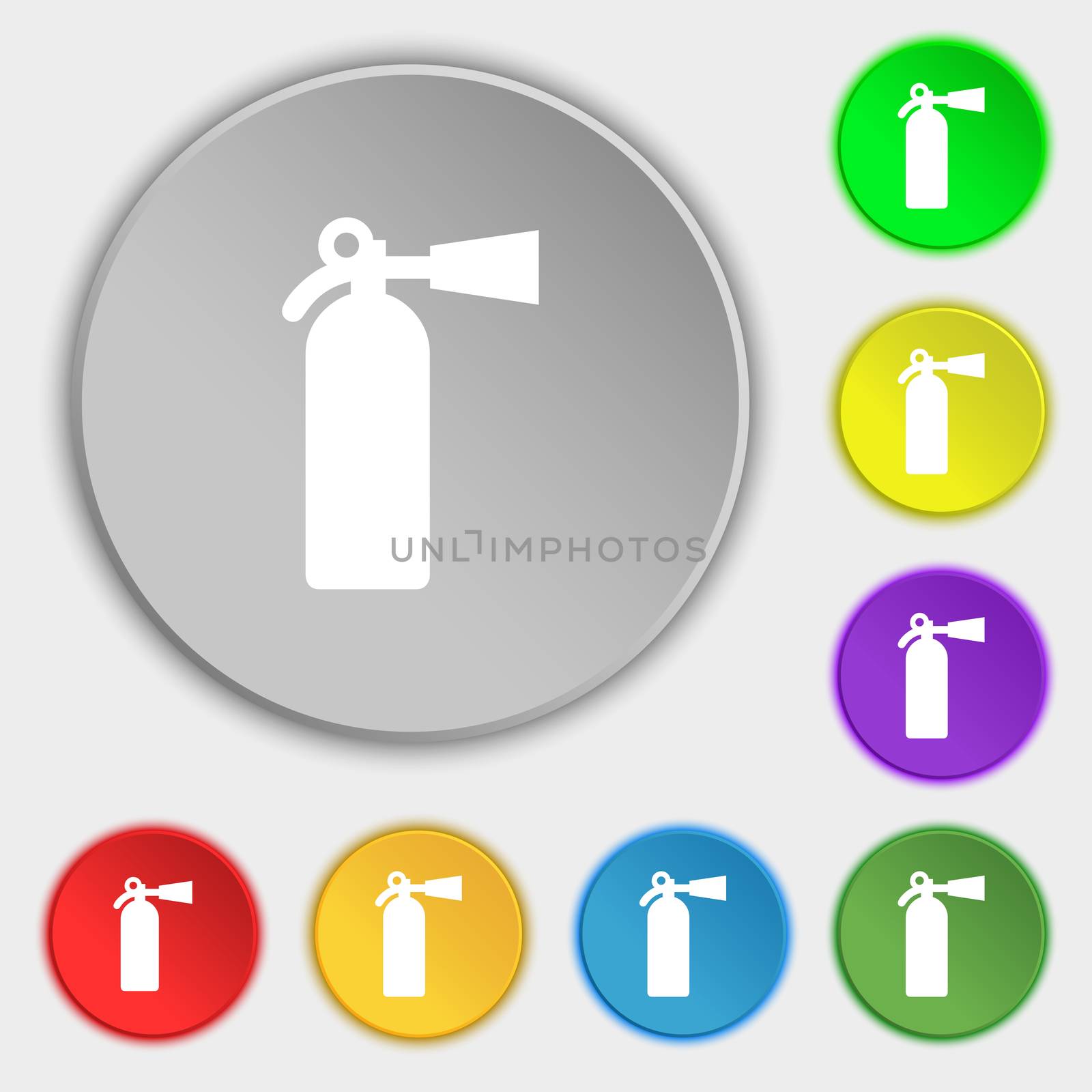 fire extinguisher icon sign. Symbol on five flat buttons.  by serhii_lohvyniuk