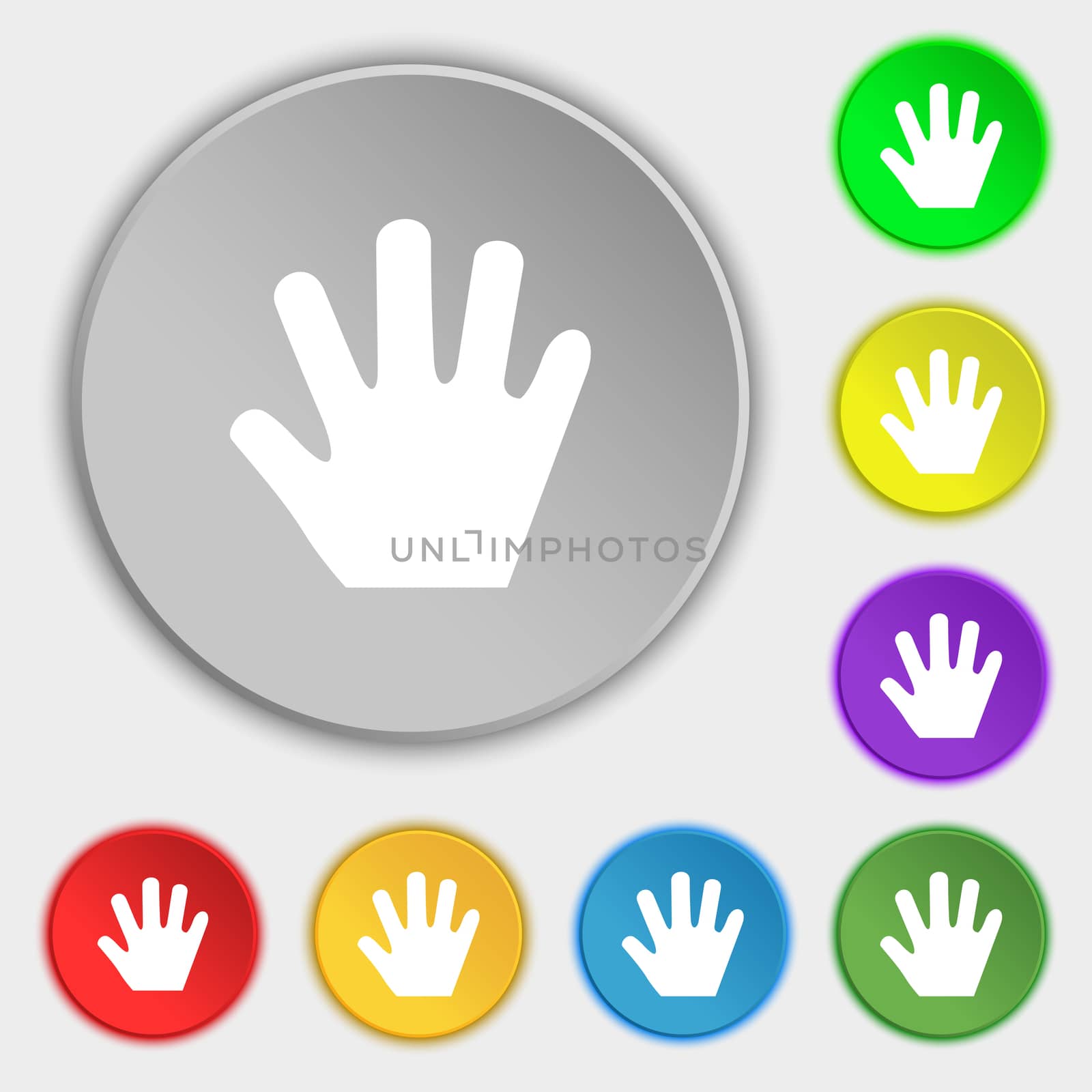 Hand icon sign. Symbol on five flat buttons. illustration