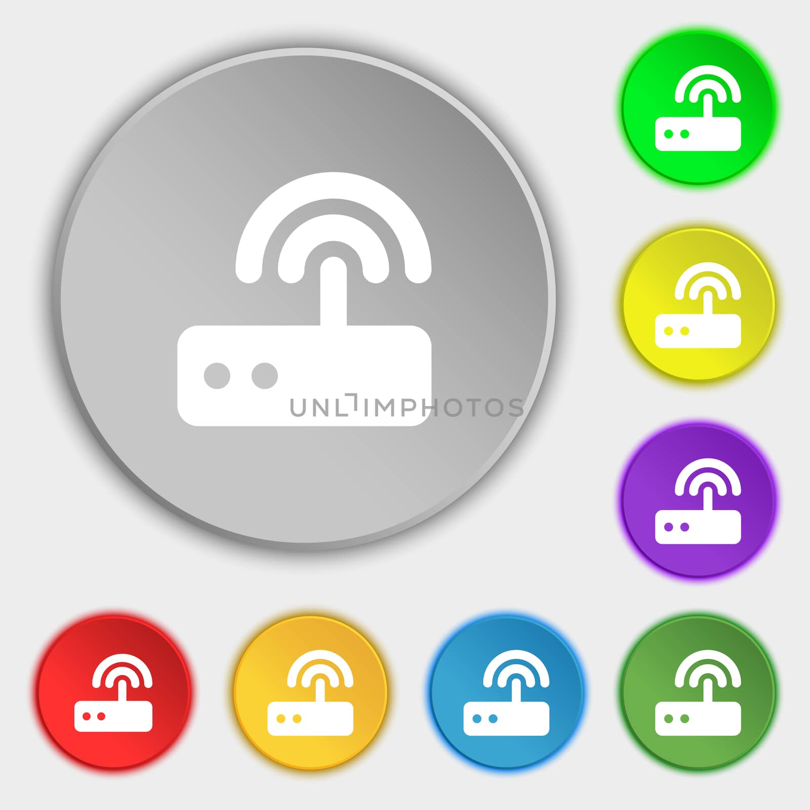 Wi fi router icon sign. Symbol on five flat buttons. illustration