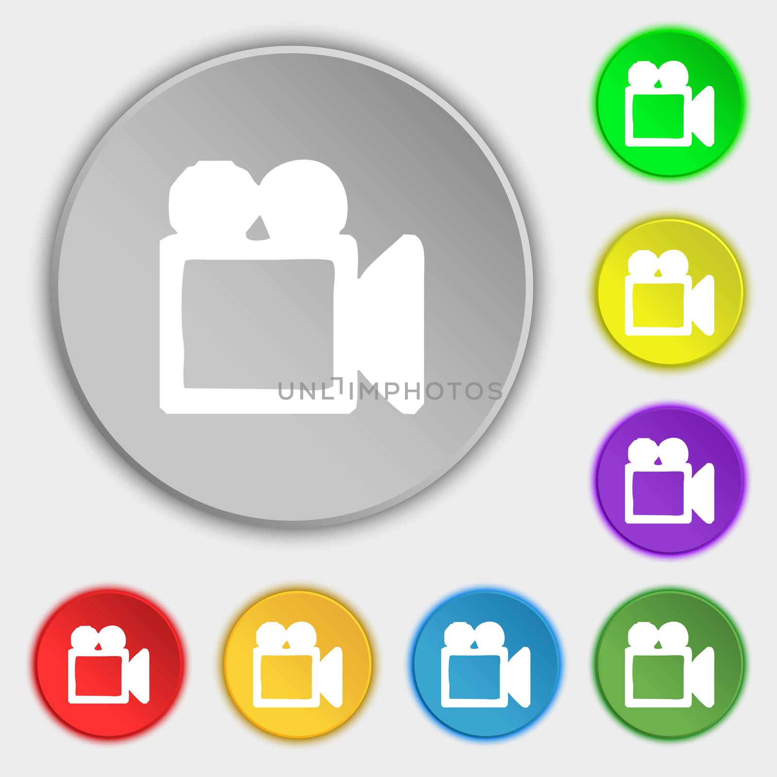 camcorder icon sign. Symbol on five flat buttons.  by serhii_lohvyniuk