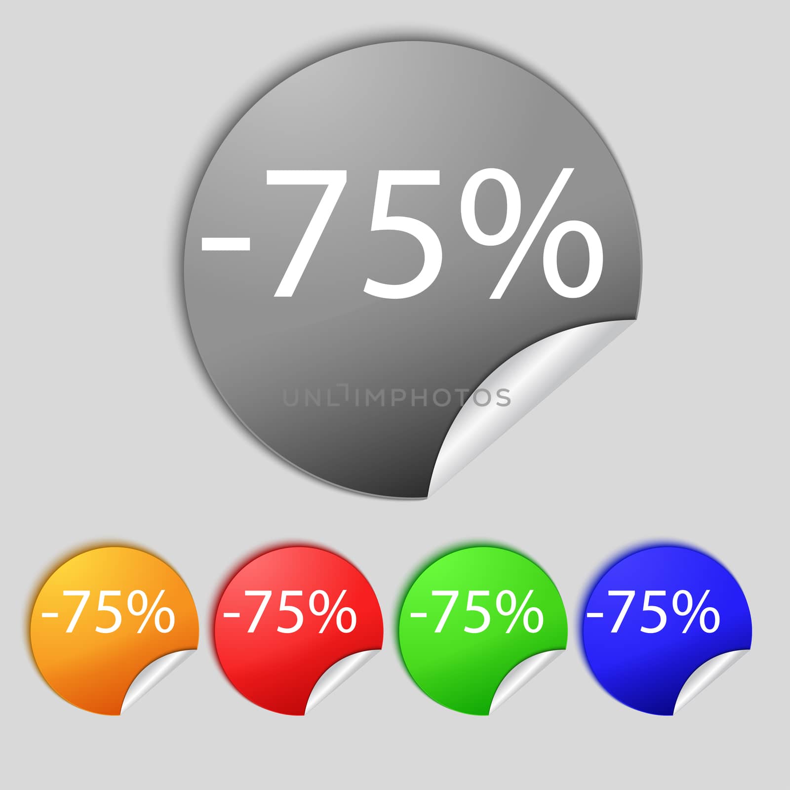 75 percent discount sign icon. Sale symbol. Special offer label. Set of colored buttons  by serhii_lohvyniuk