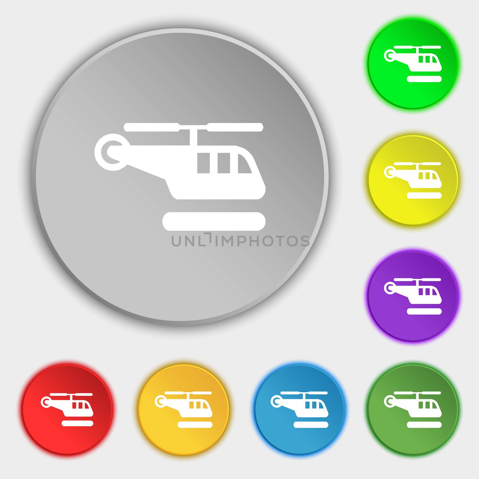 helicopter icon sign. Symbol on five flat buttons.  by serhii_lohvyniuk
