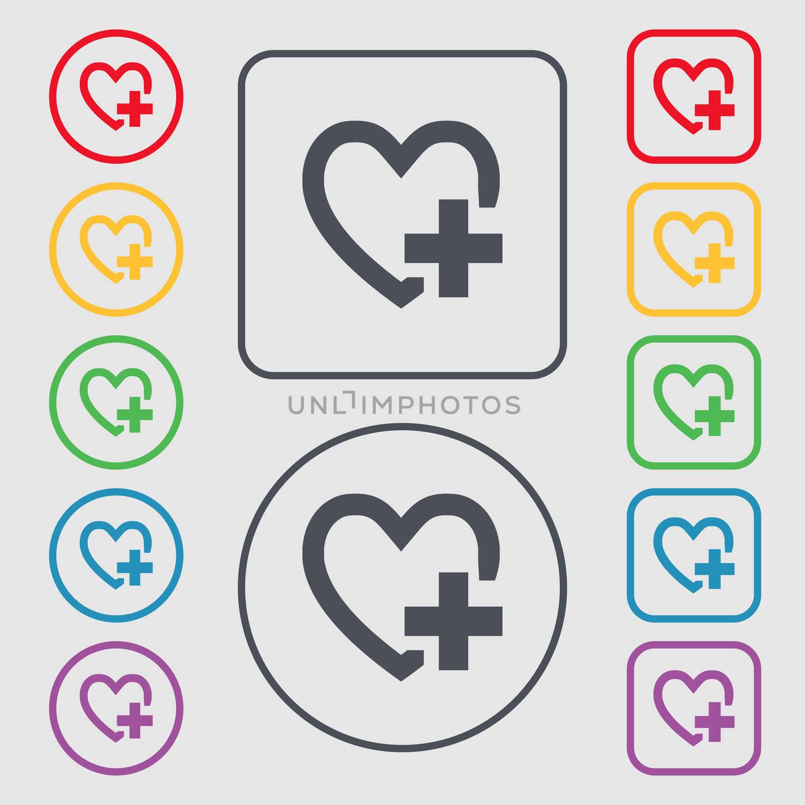 Heart sign icon. Love symbol. Symbols on the Round and square buttons with frame.  by serhii_lohvyniuk