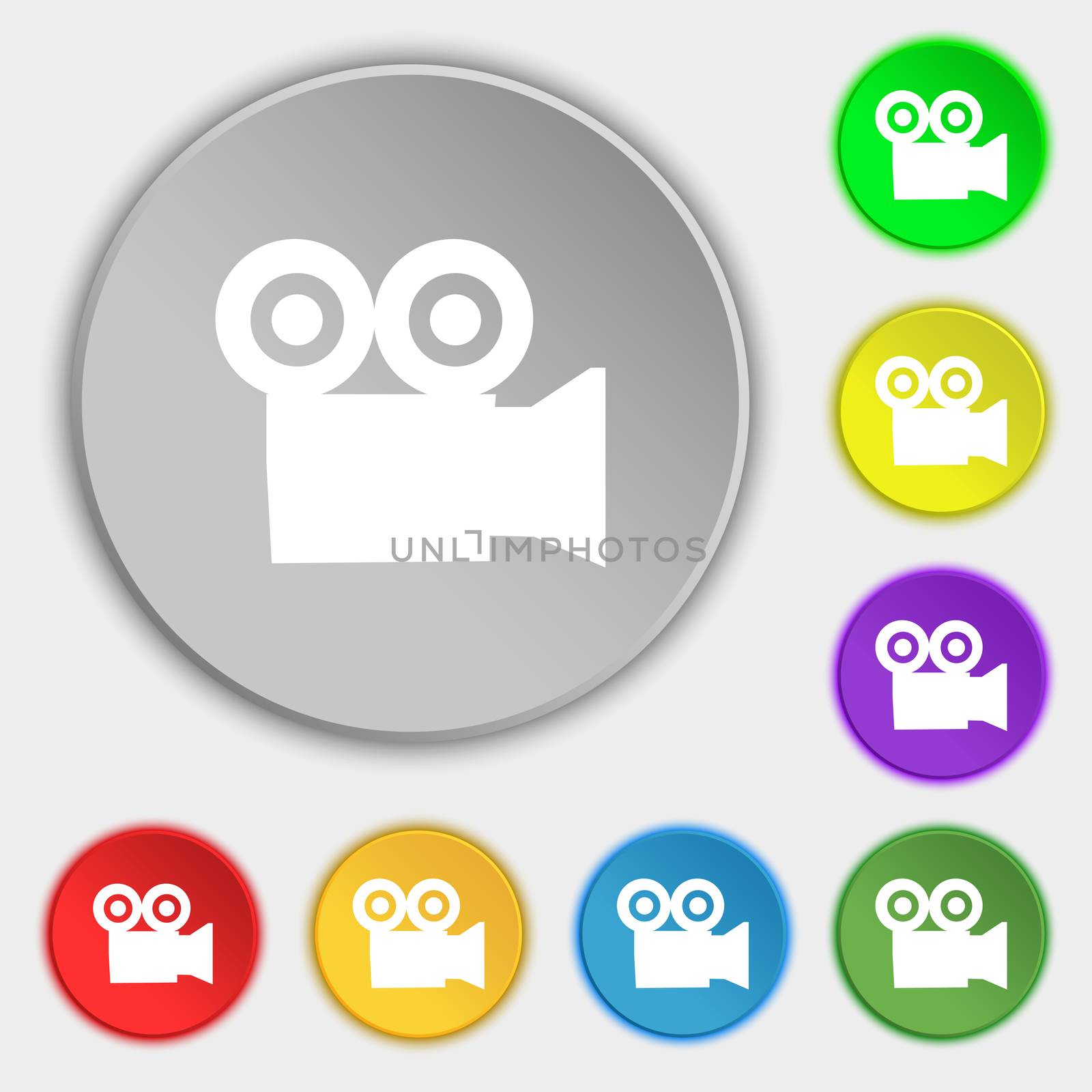 video camera icon sign. Symbol on five flat buttons.  by serhii_lohvyniuk