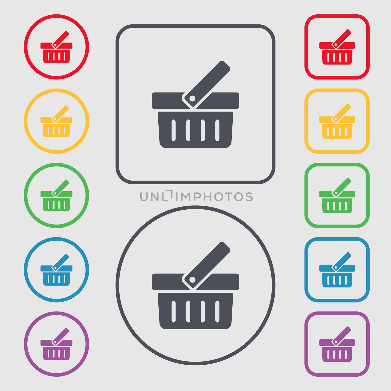 Shopping Cart sign icon. Online buying button. Symbols on the Round and square buttons with frame. illustration