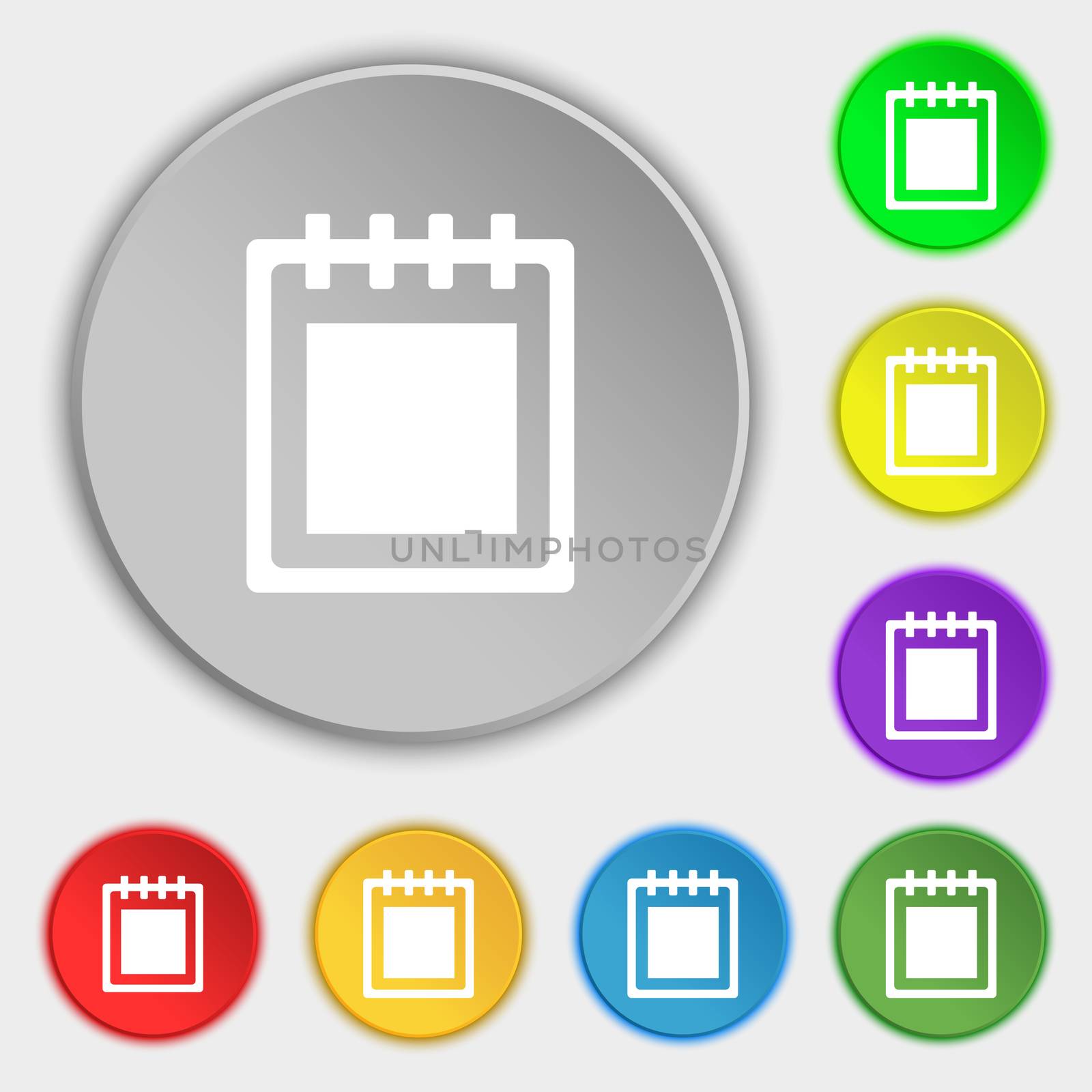 Notepad icon sign. Symbol on eight flat buttons. illustration