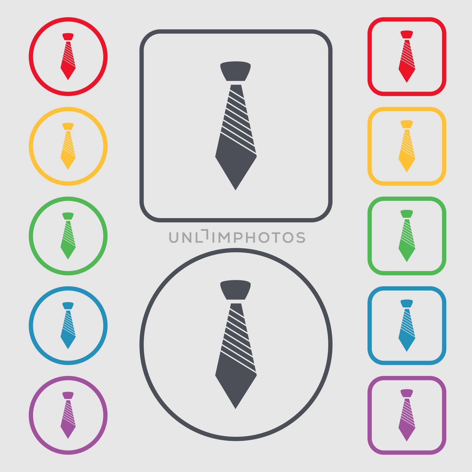 Tie sign icon. Business clothes symbol. Symbols on the Round and square buttons with frame.  by serhii_lohvyniuk
