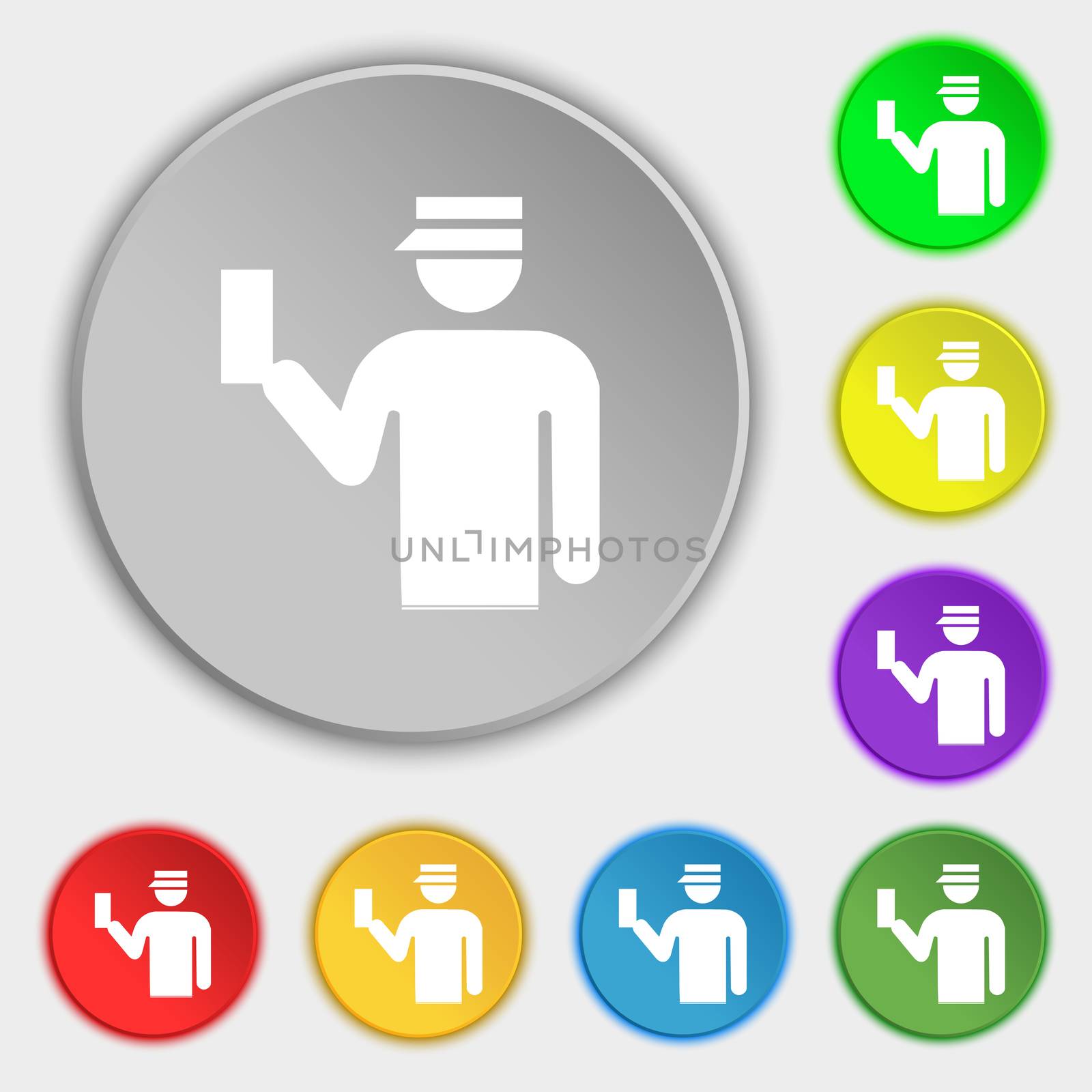 Inspector icon sign. Symbol on five flat buttons.  by serhii_lohvyniuk