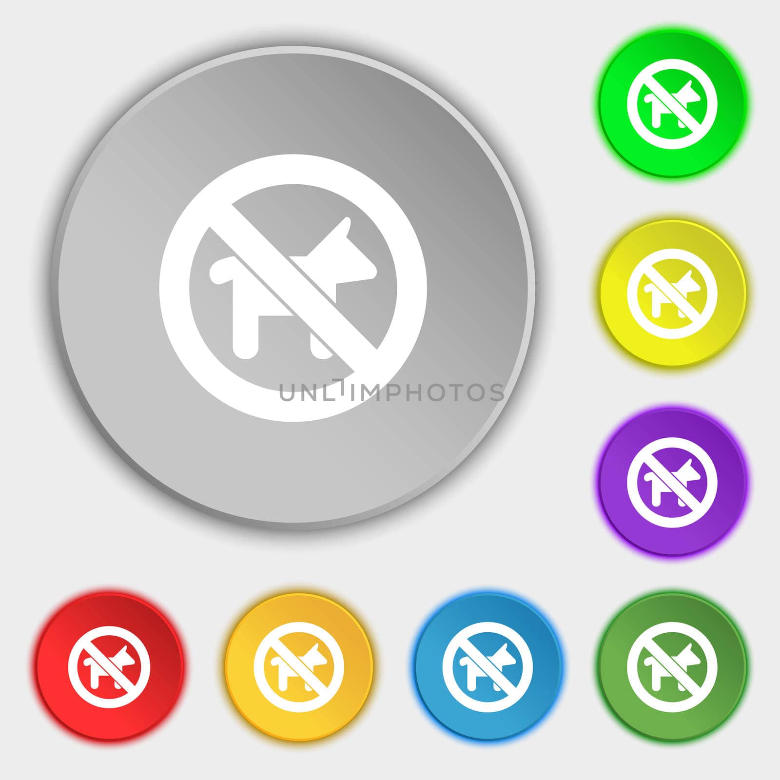 dog walking is prohibited icon sign. Symbol on five flat buttons.  by serhii_lohvyniuk