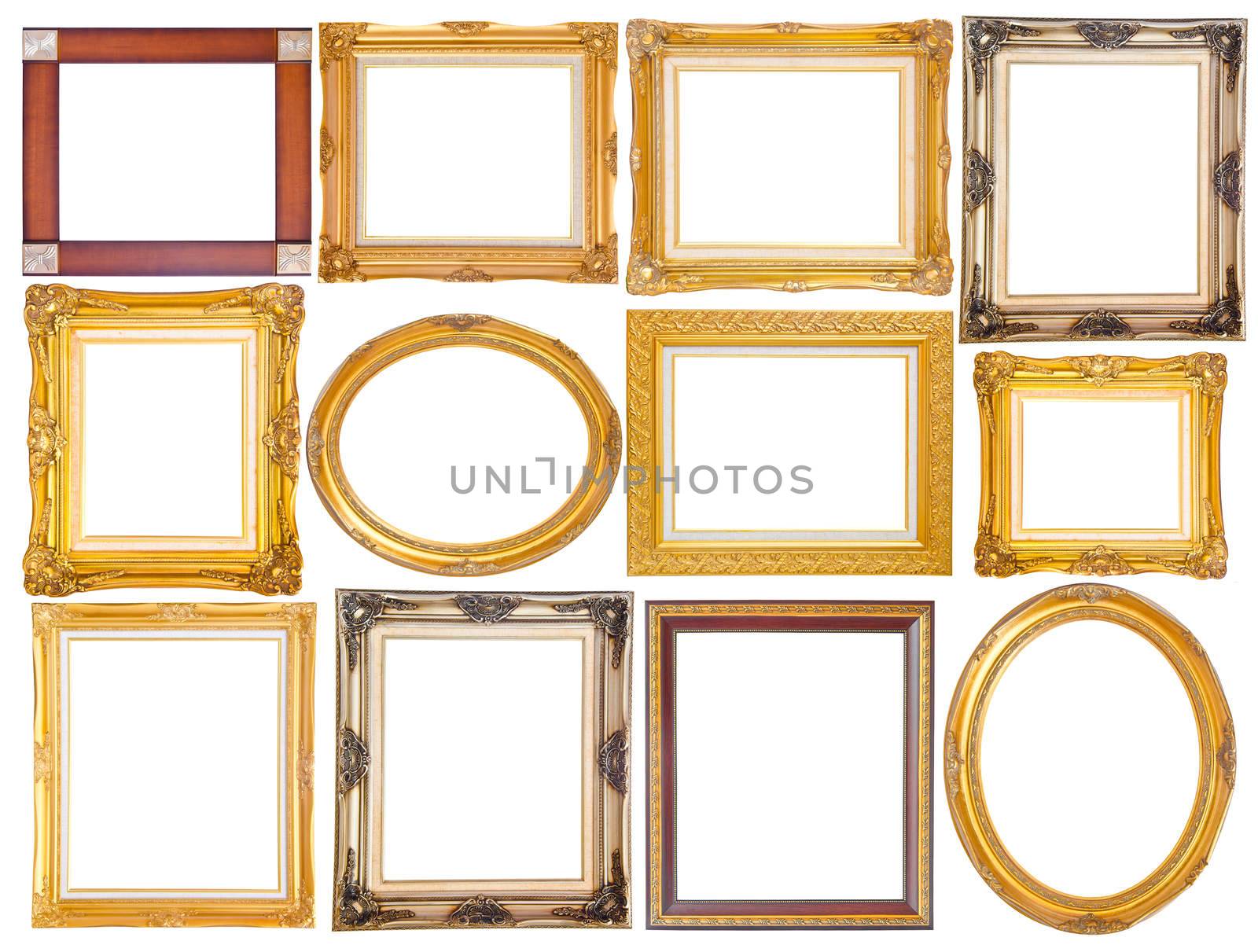 Set of golden vintage frame isolated on white background, clipping path