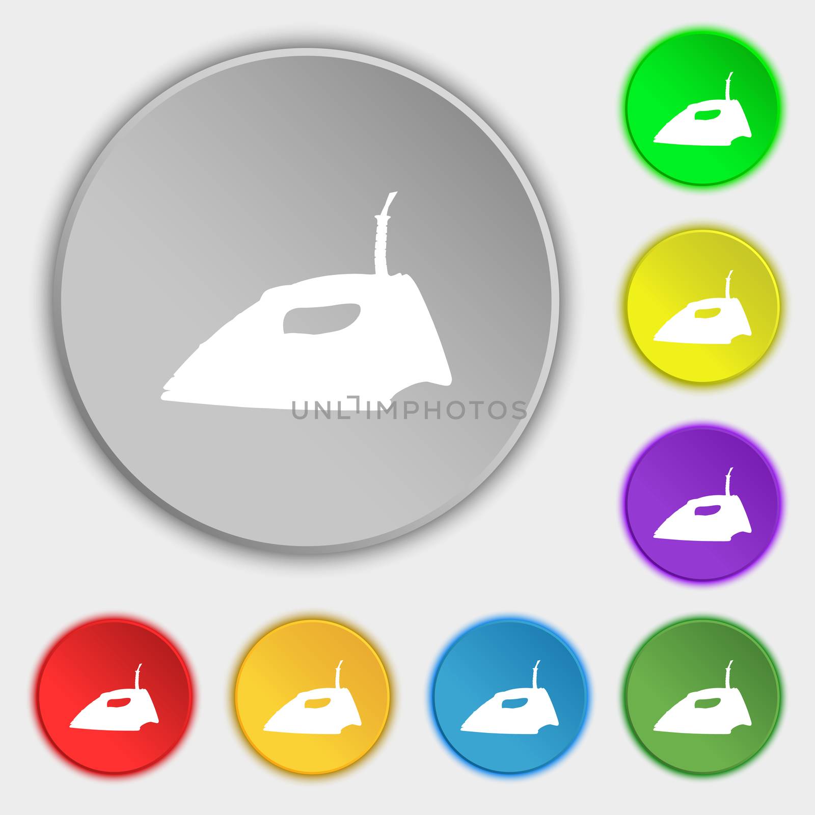 Iron icon sign. Symbol on five flat buttons. illustration