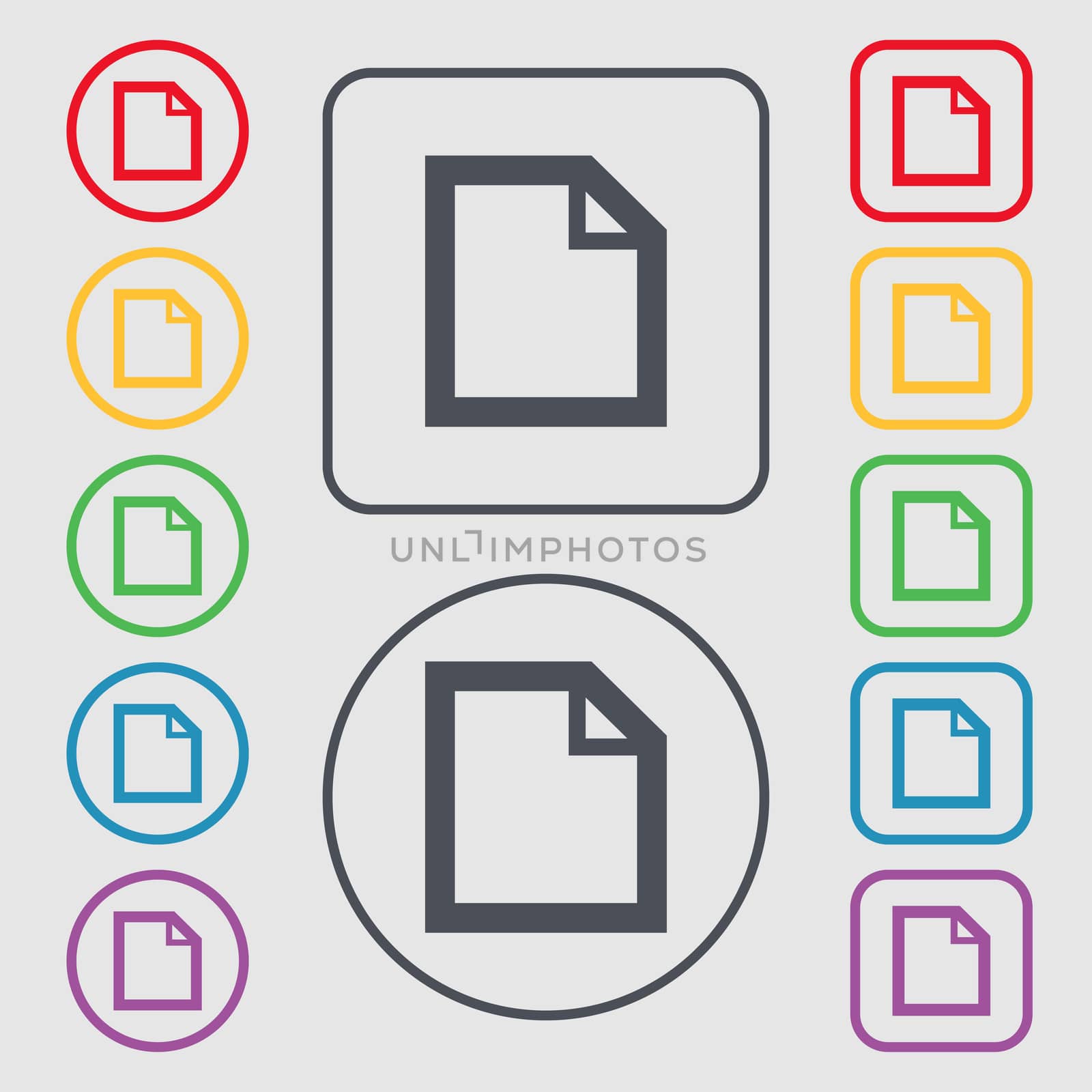 Edit document sign icon. content button. Symbols on the Round and square buttons with frame.  by serhii_lohvyniuk