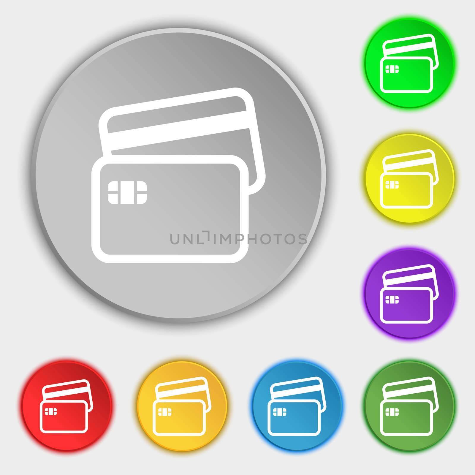 Credit card icon sign. Symbol on eight flat buttons. illustration