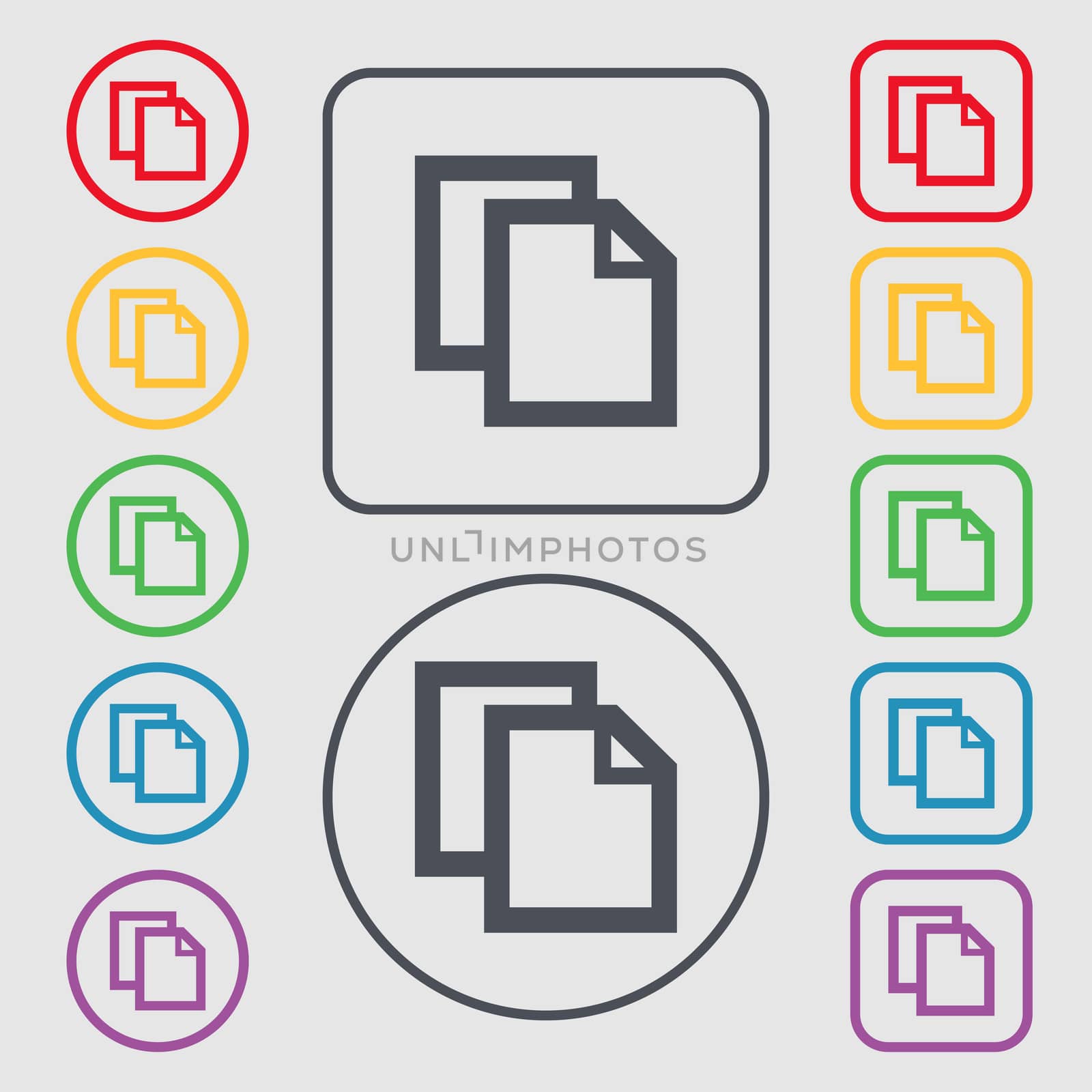 Edit document sign icon. content button.. Symbols on the Round and square buttons with frame. illustration