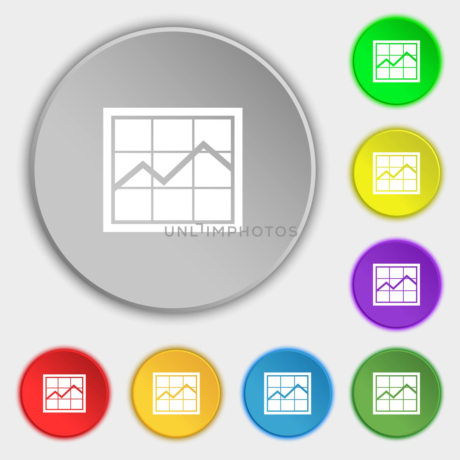Chart icon sign. Symbol on eight flat buttons.  by serhii_lohvyniuk