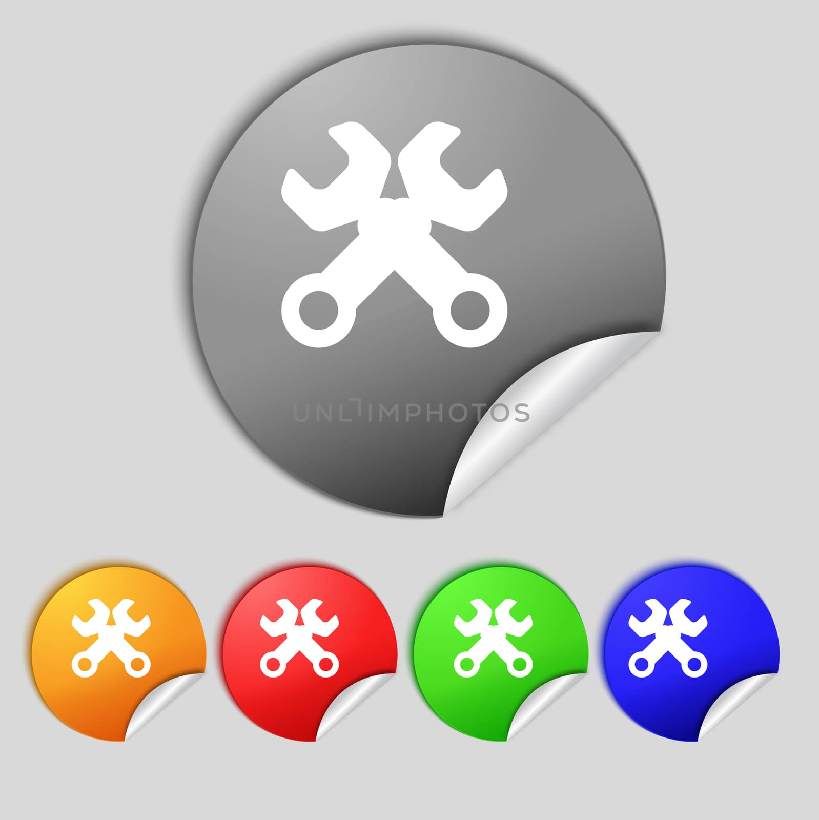 Wrench key sign icon. Service tool symbol. Set colourful buttons. illustration