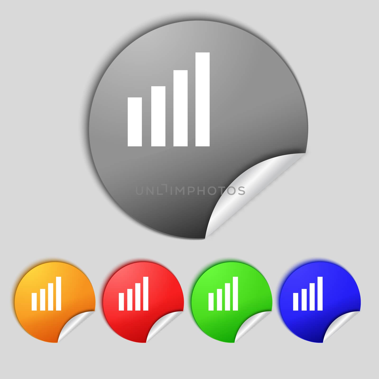 Mobile signal sign. Wi-fi symbol. Wireless Network icon. Wifi zone. Set of colour buttons. illustration