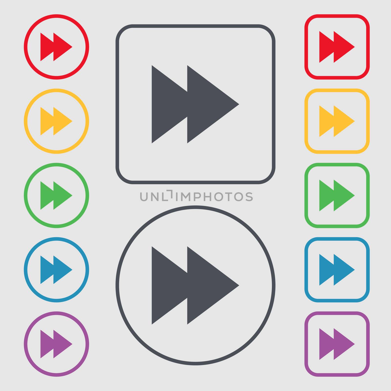 multimedia sign icon. Player navigation symbol. Symbols on the Round and square buttons with frame.  by serhii_lohvyniuk