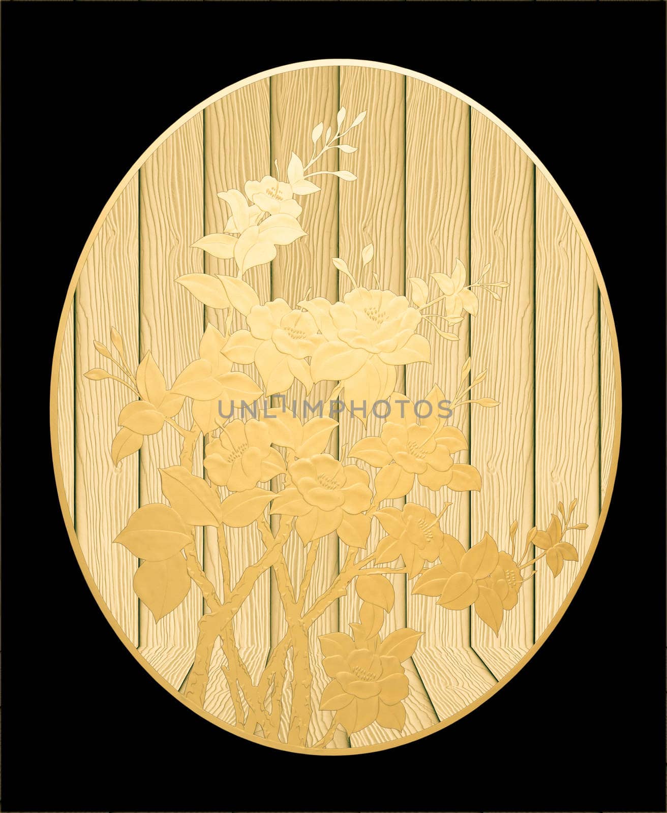 Pattern of Yellow flower on wood with black background