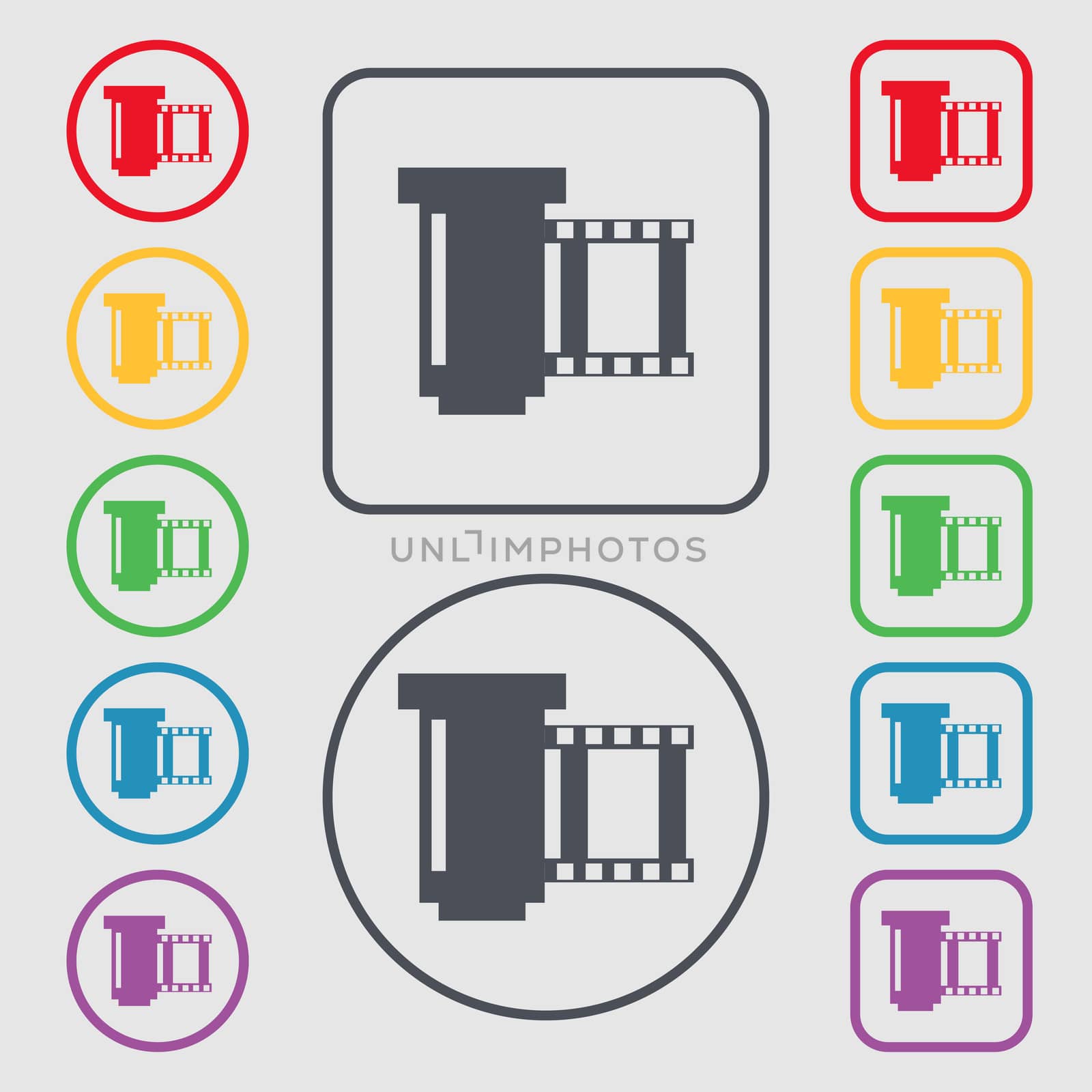 negative films icon symbol. Symbols on the Round and square buttons with frame.  by serhii_lohvyniuk