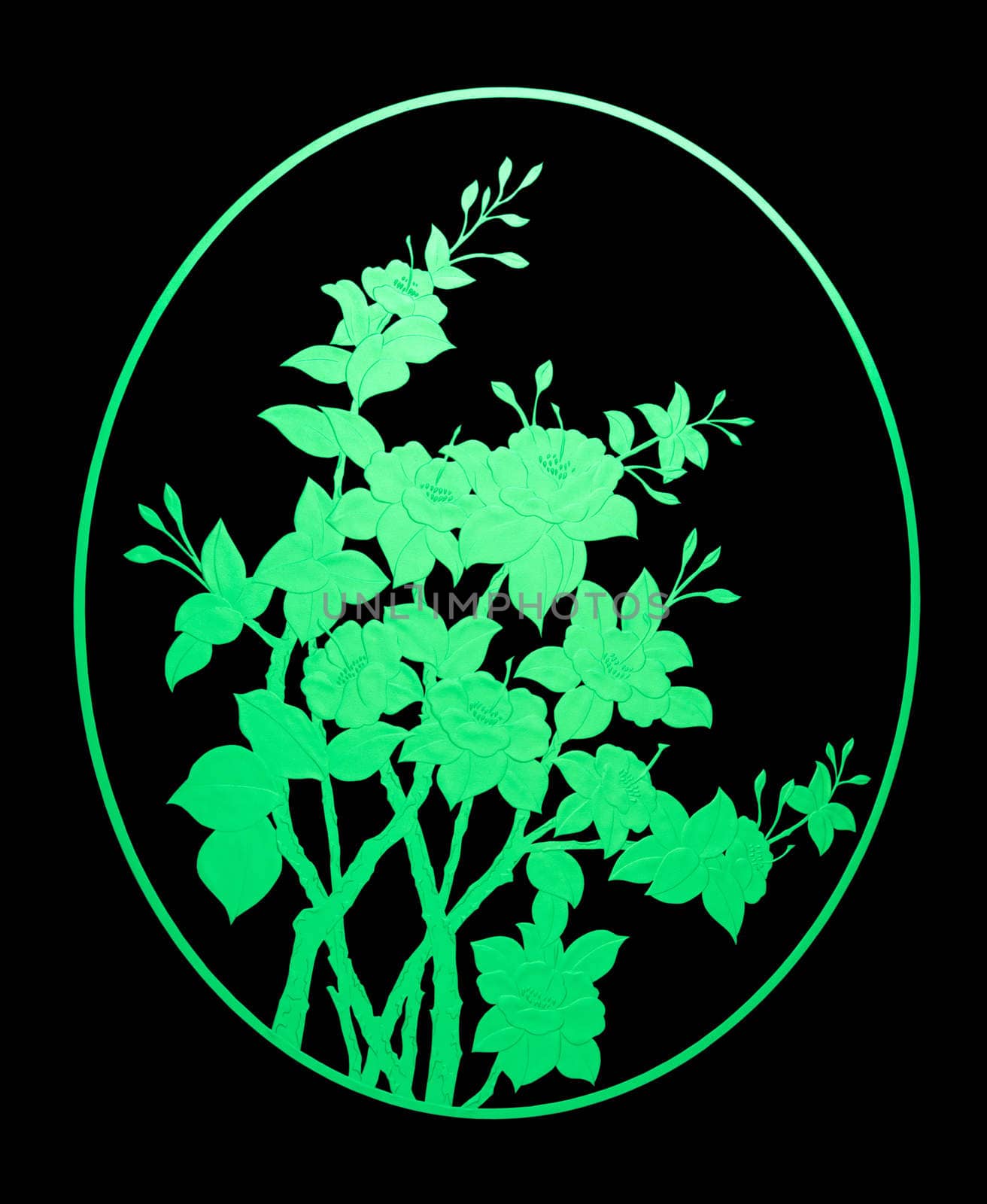 Pattern green flower of glass on black background by Gamjai