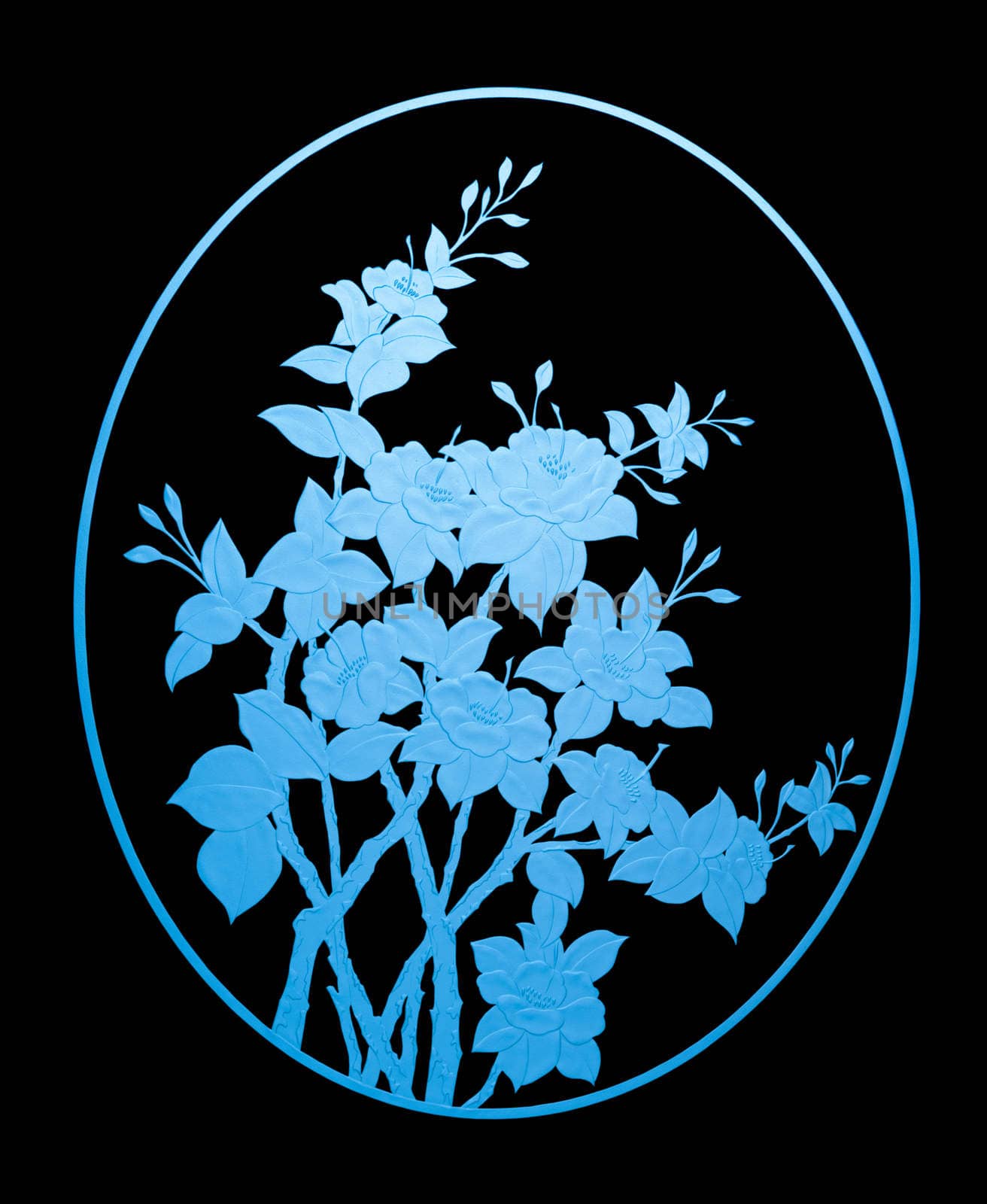 Pattern blue flower of glass on black background by Gamjai