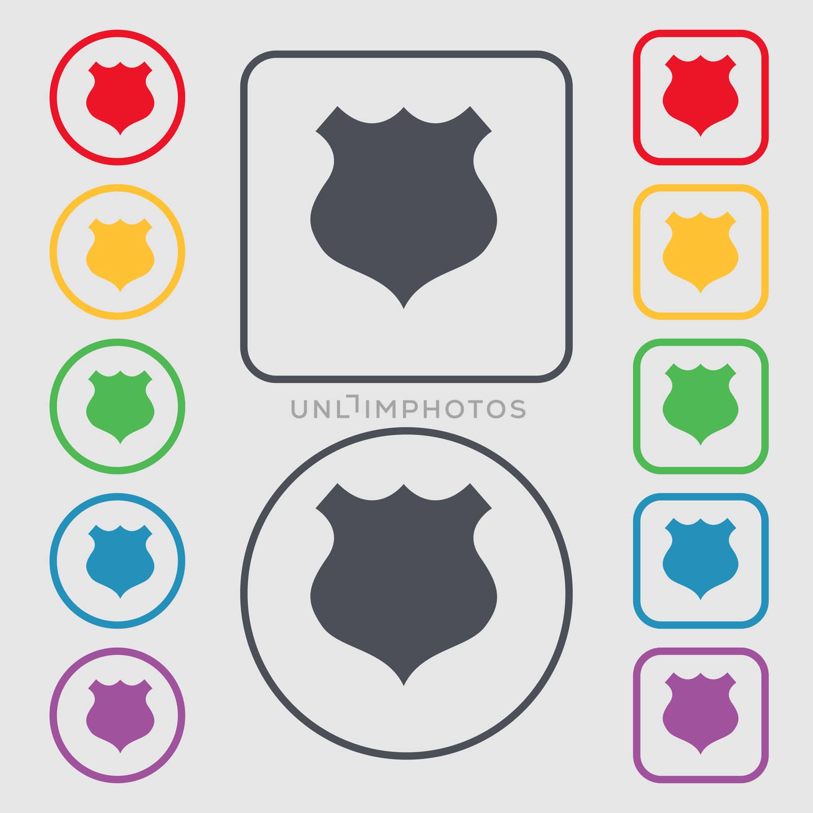 shield icon sign. symbol on the Round and square buttons with frame. illustration