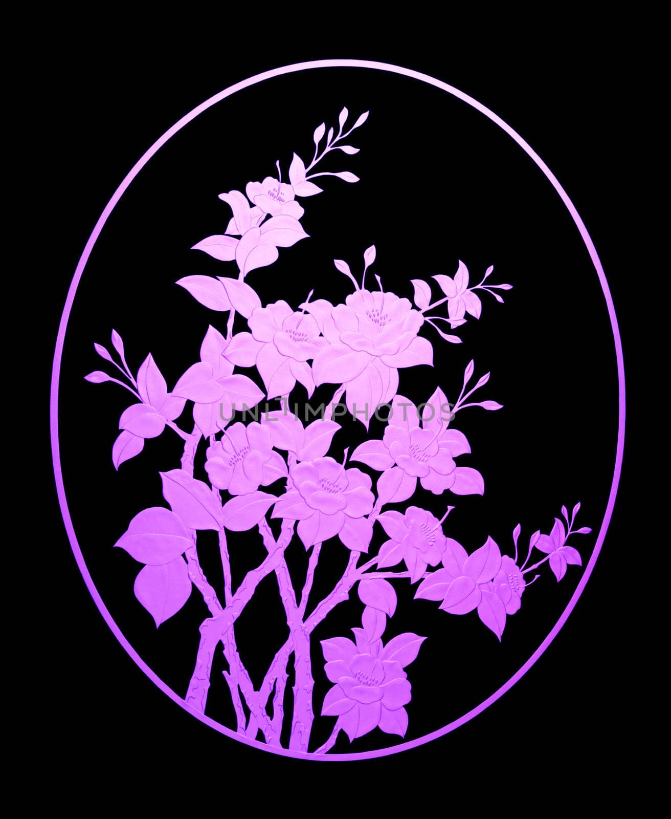 Pattern violet flower of glass on black background, clipping path