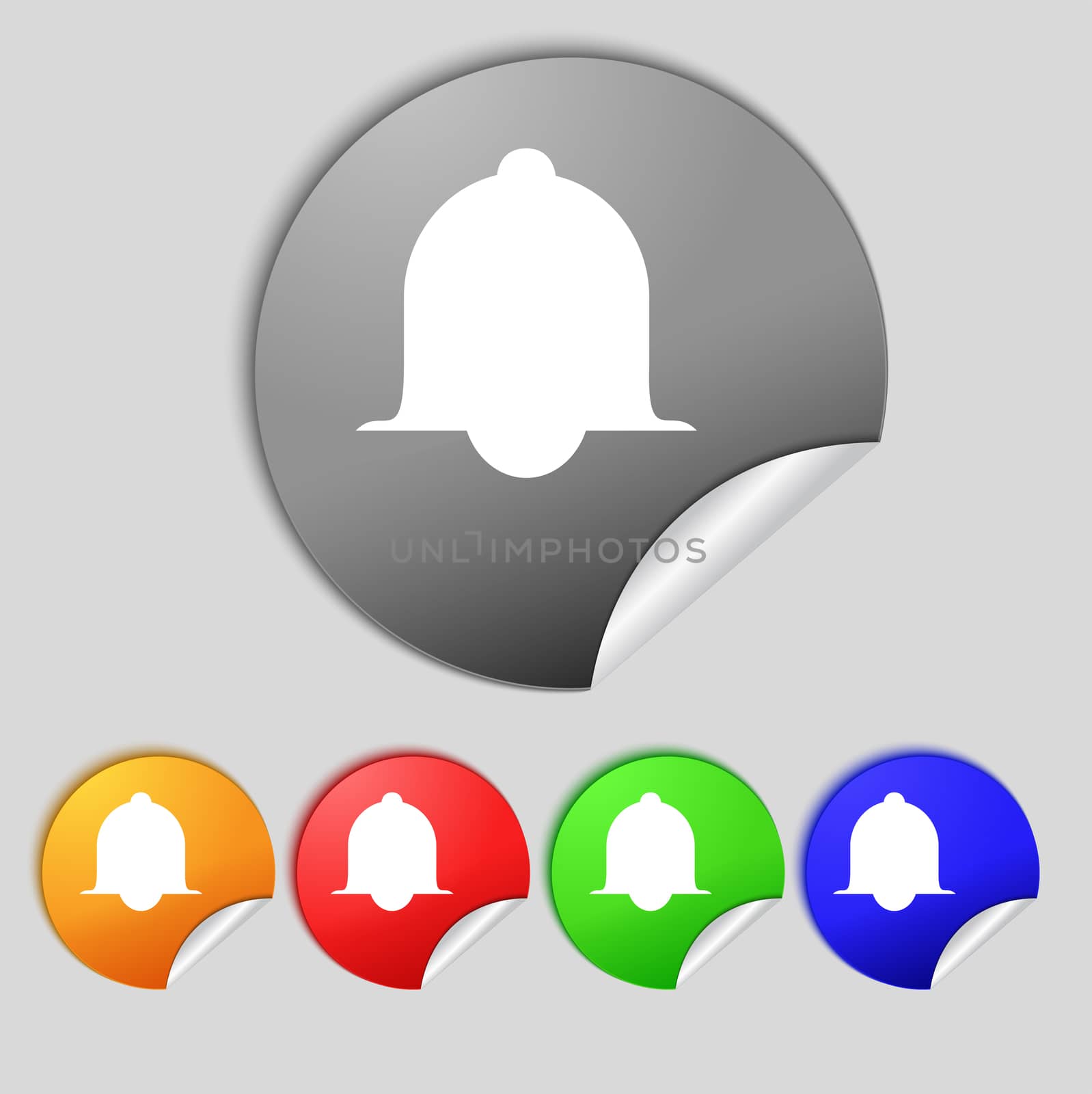 Alarm bell sign icon. Wake up alarm symbol. Speech bubbles information icons. Set of colourful buttons  by serhii_lohvyniuk