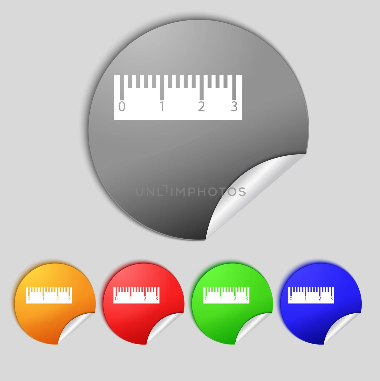 Ruler sign icon. School tool symbol. Set of colored buttons. illustration