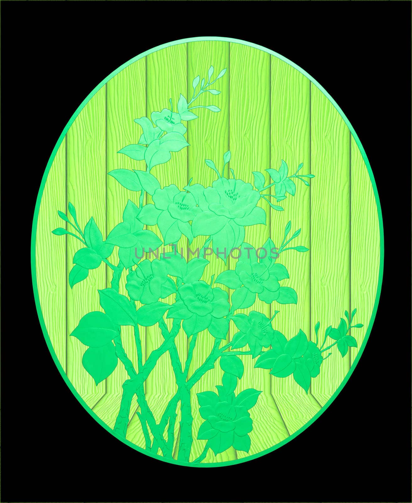 Pattern of Green flower on wood with black background