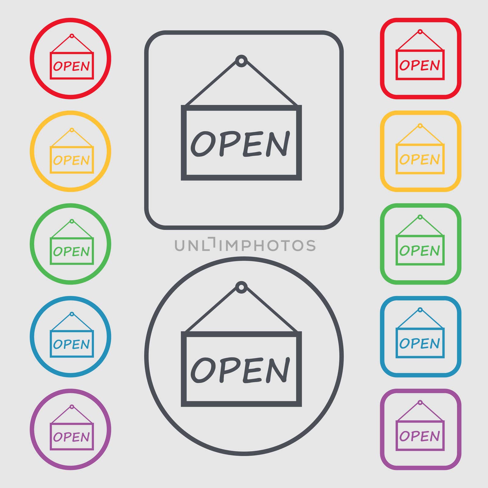 open icon sign. symbol on the Round and square buttons with frame.  by serhii_lohvyniuk