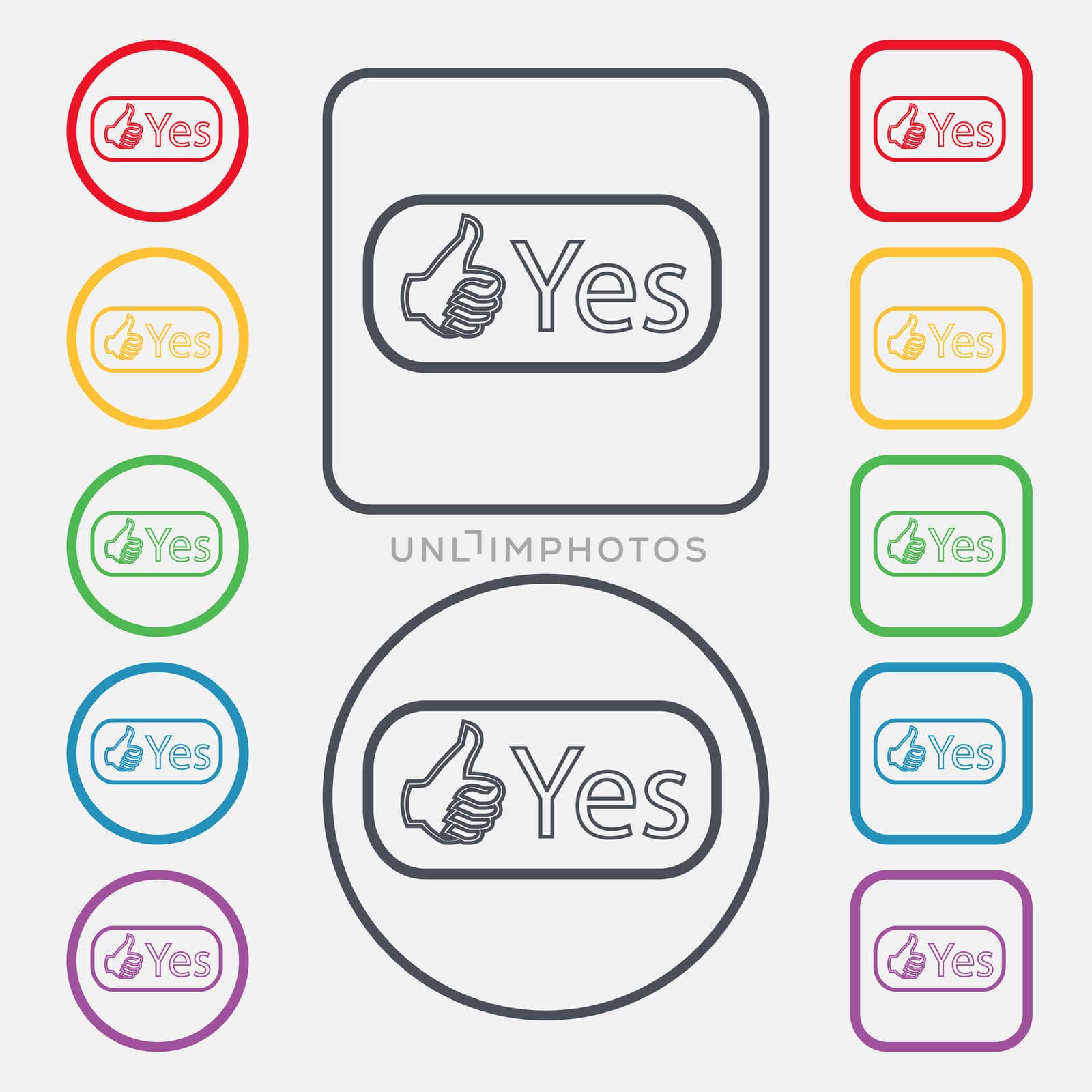 Yes sign icon. Positive check symbol. Set of colored buttons. illustration