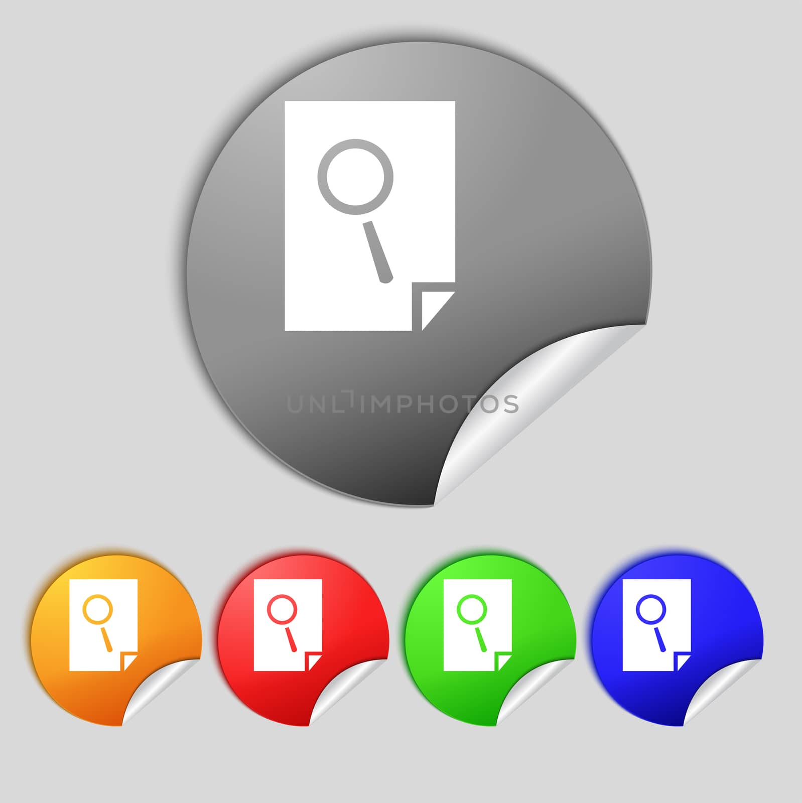 Search in file sign icon. Find document symbol. Set of colored buttons.  by serhii_lohvyniuk