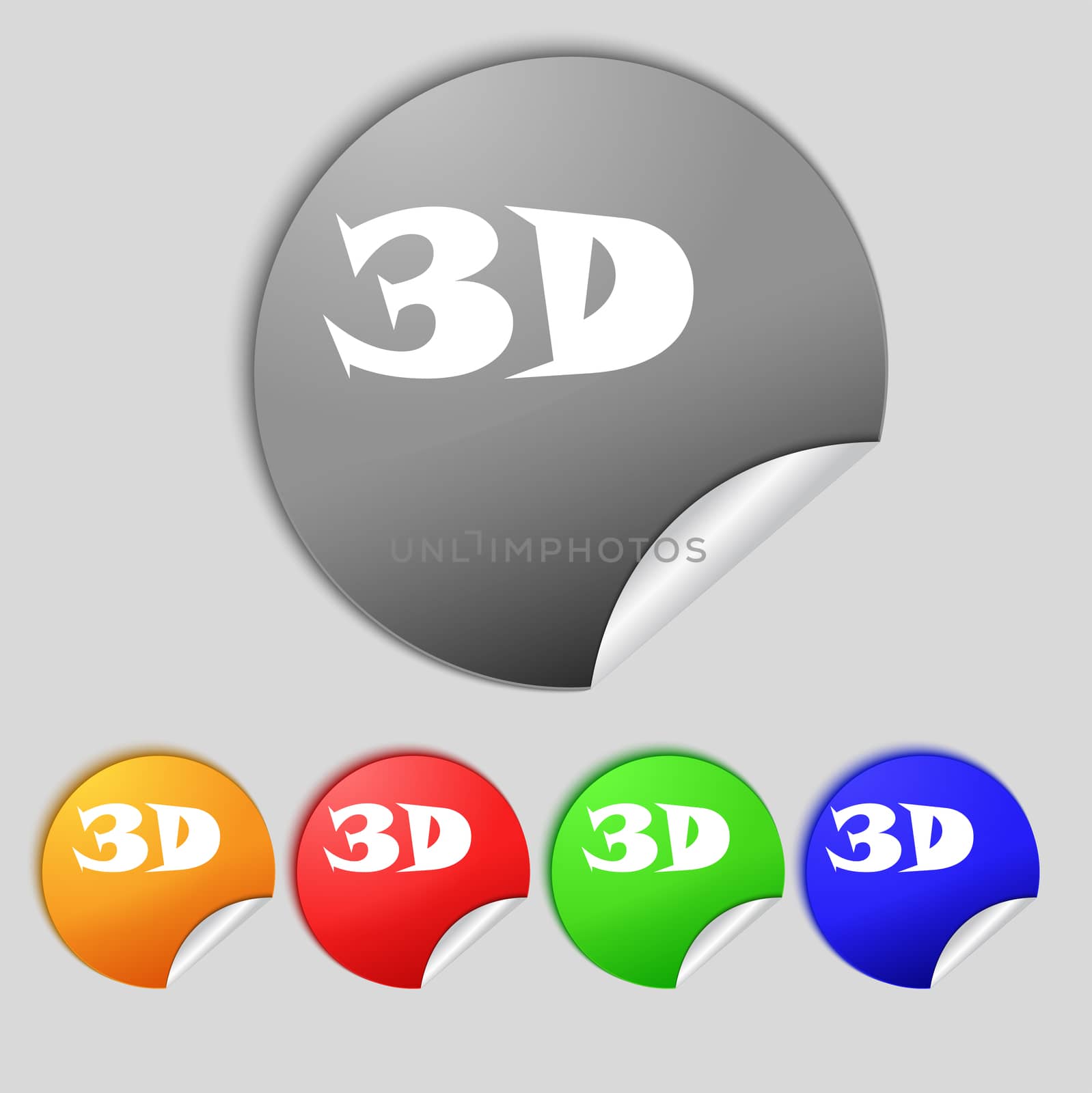 3D sign icon. 3D New technology symbol. Set of colour buttons. illustration