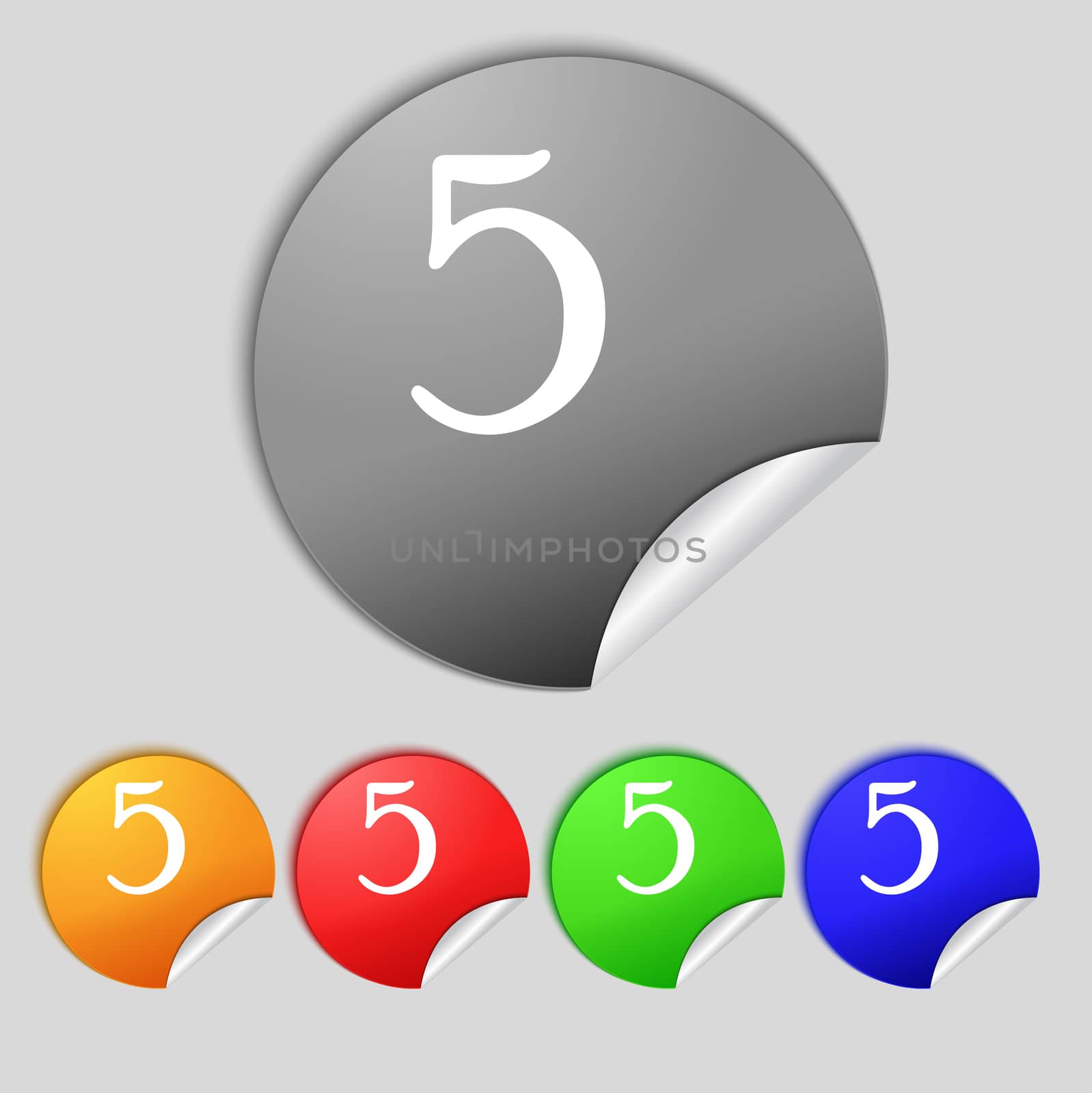 number five icon sign. Set of coloured buttons.  by serhii_lohvyniuk