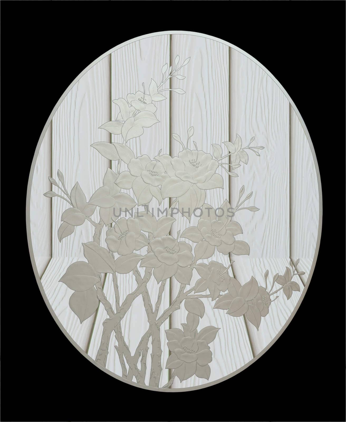 Pattern of flower on wood with black background by Gamjai