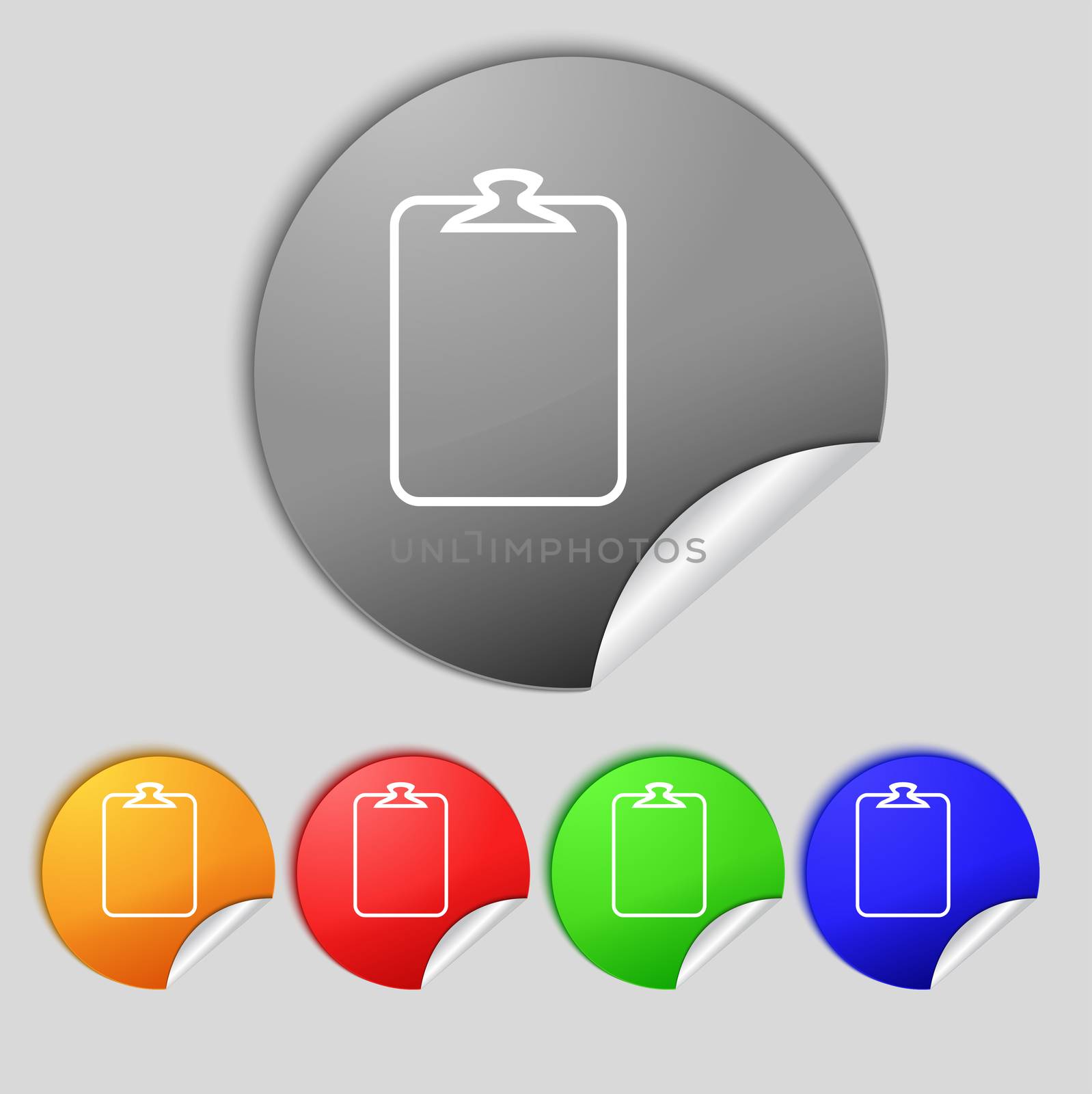 File annex icon. Paper clip symbol. Attach sign. Set of coloured buttons.  by serhii_lohvyniuk