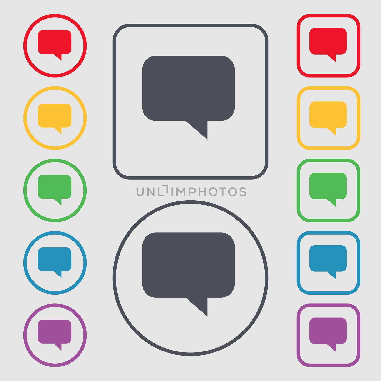 speech bubble, Chat think icon sign. symbol on the Round and square buttons with frame. illustration
